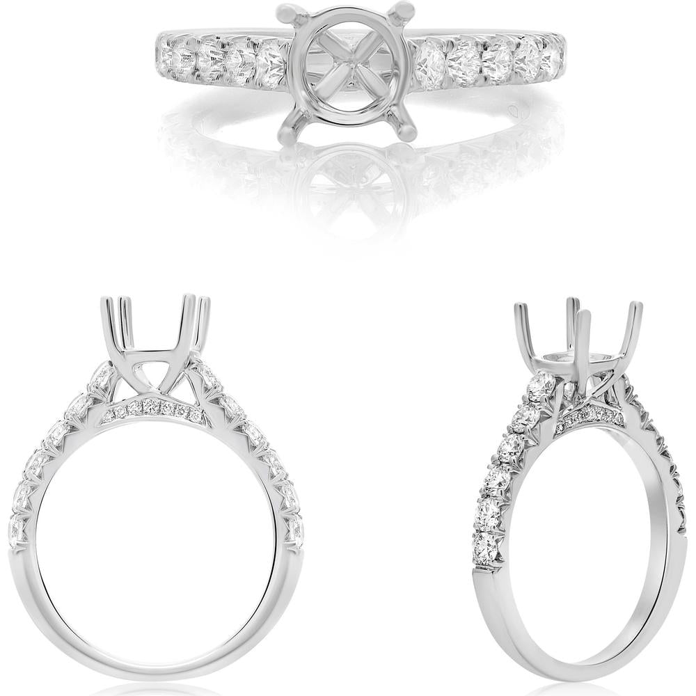 Roman & Jules - 14K White Gold Round Diamond Ring with French Pave Setting - 0.74 Carat Total Diamond Weight