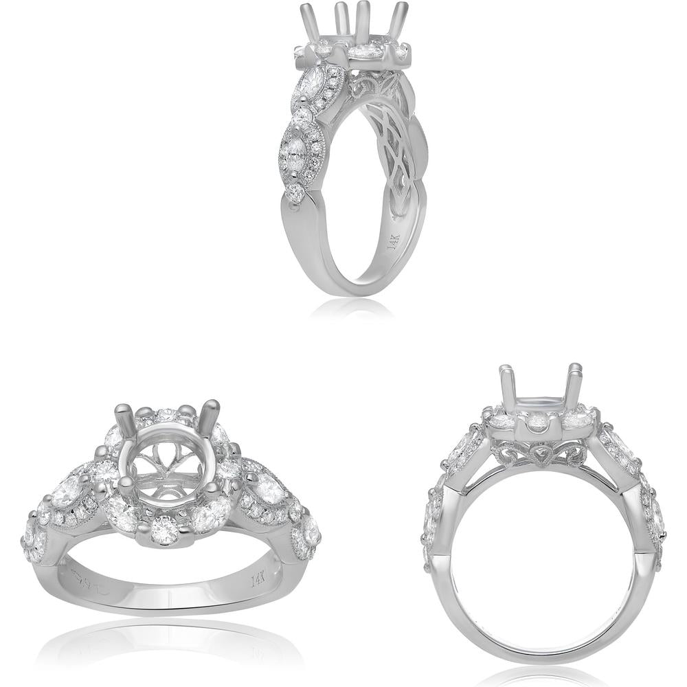 Roman & Jules - 14K White Gold Round Diamond Ring with Halo Design - 0.58 Carat Total Diamond Weight