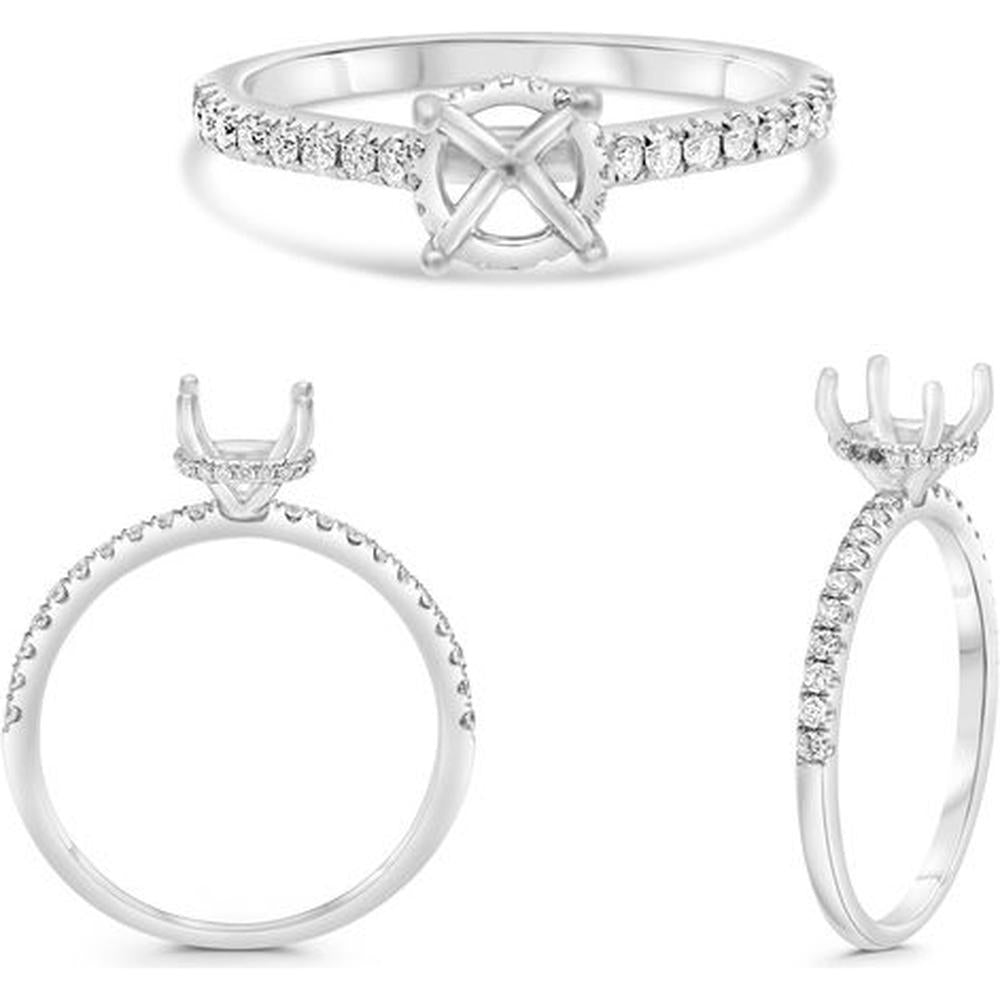 Roman & Jules - 14K White Gold Round Diamond Ring with Hidden Full Halo and Micropavé Accents - 0.22 Carat Total Diamond Weight