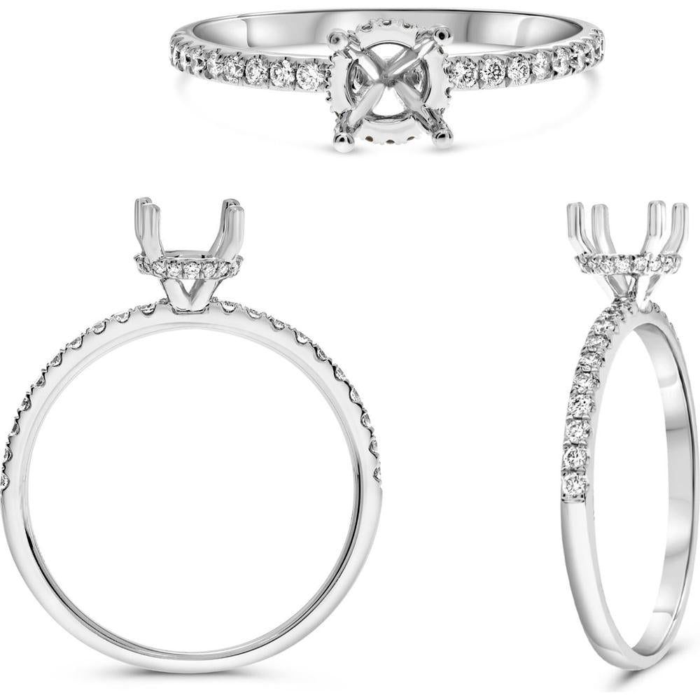 Roman & Jules - 14K White Gold Round Diamond Ring with Hidden Full Halo and Micropavé Set Diamonds - 0.20 Carat Total Diamond Weight