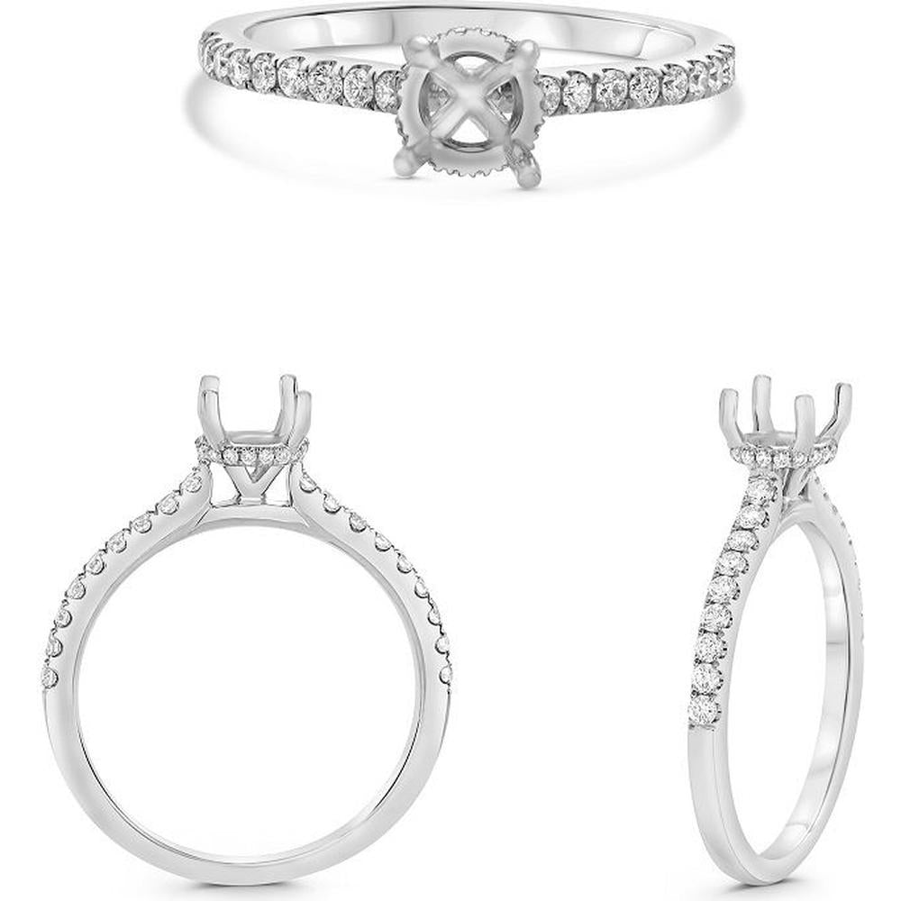 Roman & Jules - 14K White Gold Round Diamond Ring with Hidden Full Halo and Micropavé Setting - 0.29 Carat Total Diamond Weight