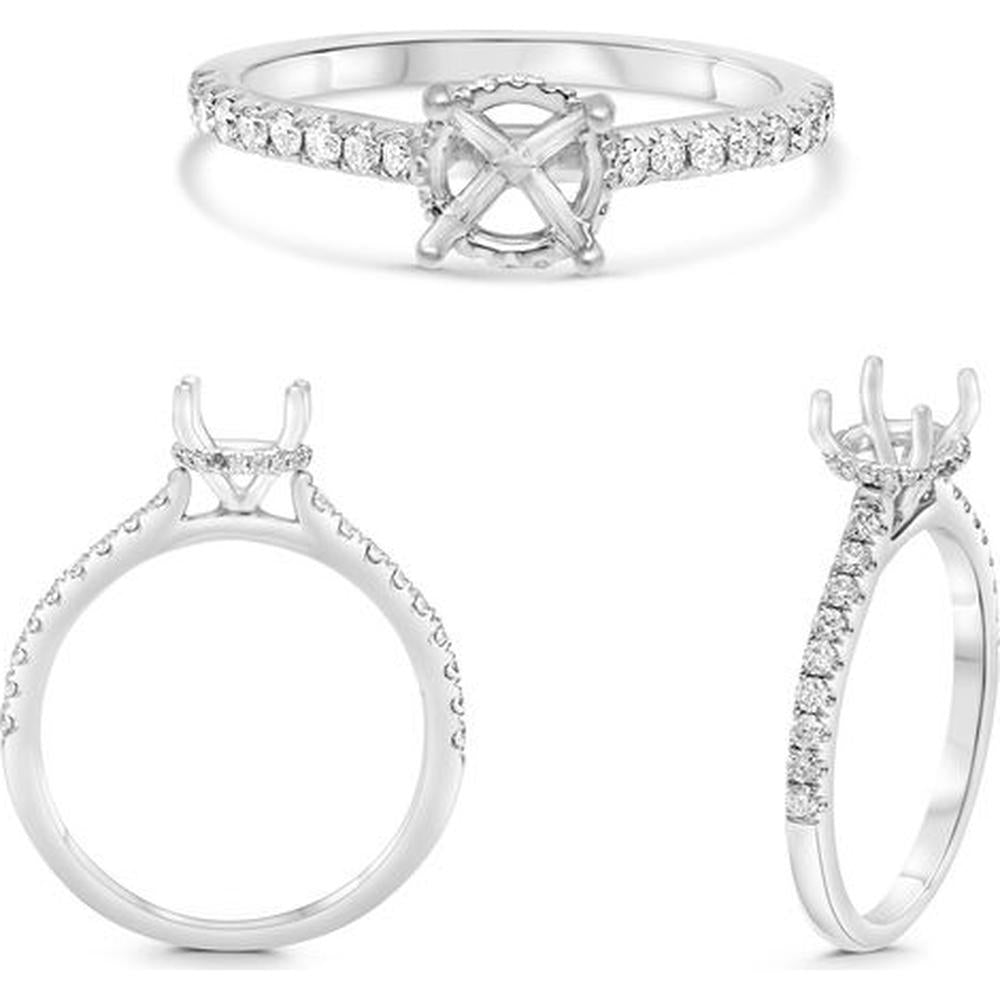 Roman & Jules - 14K White Gold Round Diamond Ring with Hidden Full Halo and Micropavé Setting - 0.29 Carat Total Diamond Weight