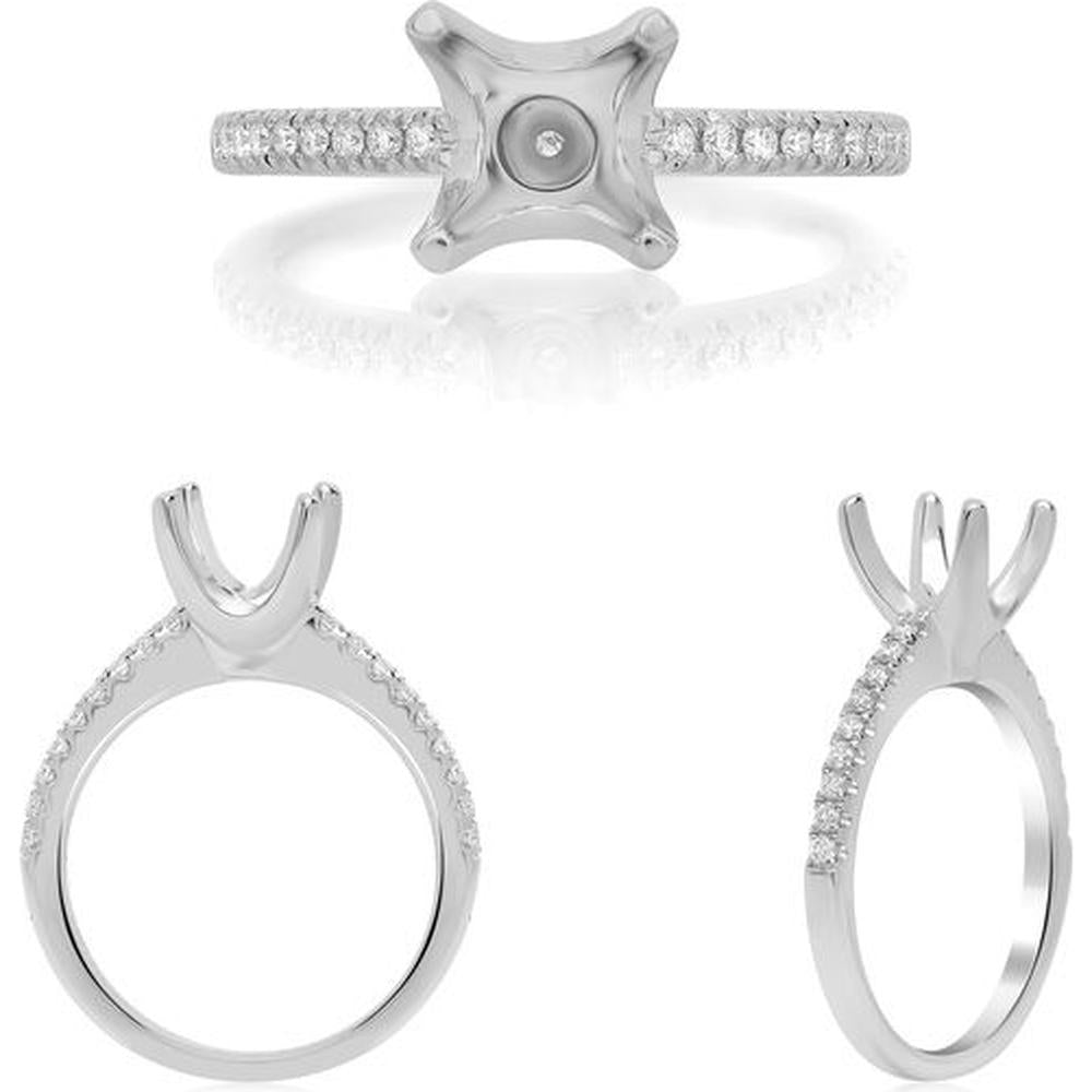 Roman & Jules - 14K White Gold Round Diamond Ring with Micropavé Setting - 0.16 Carat Total Diamond Weight