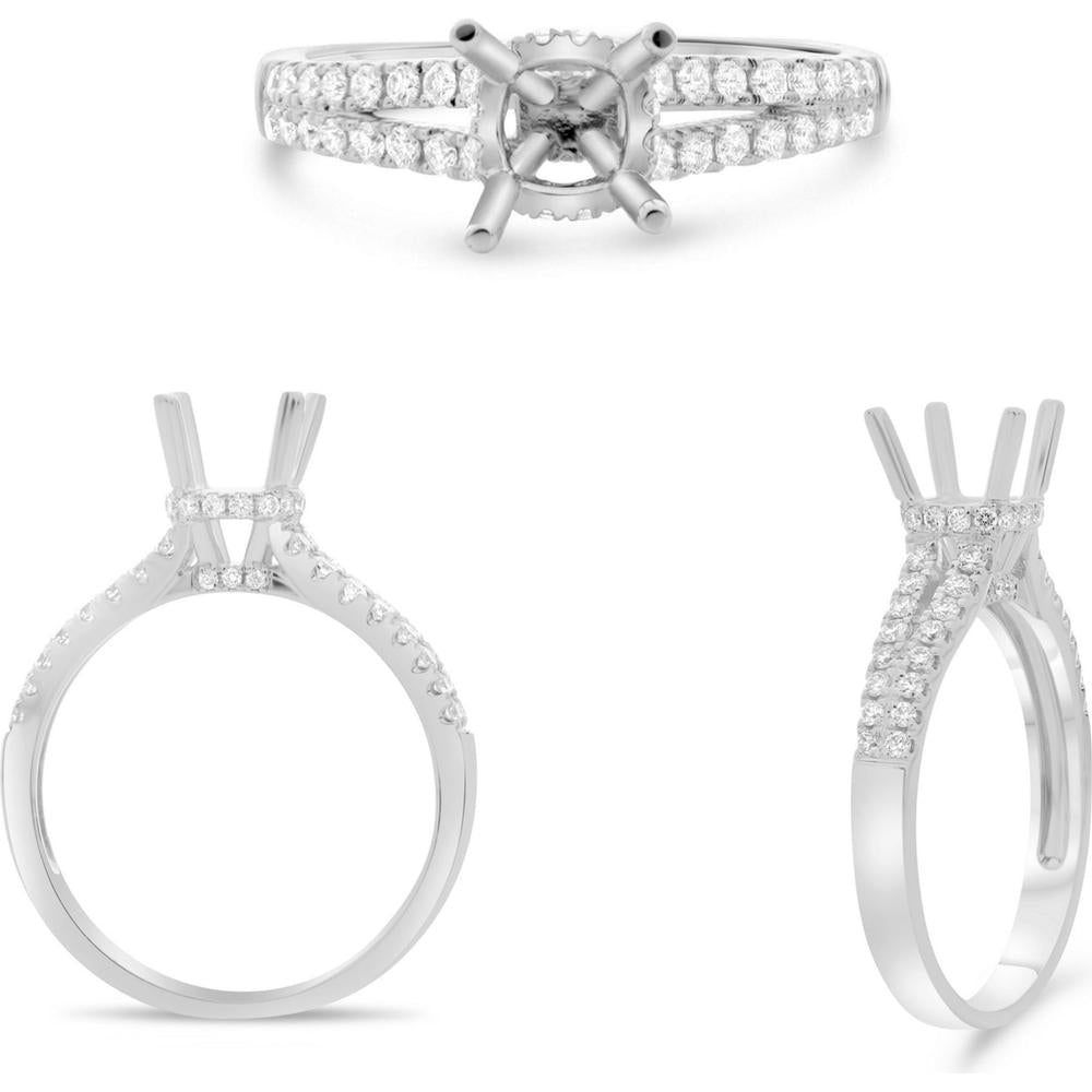 Roman & Jules - 14K White Gold Round Diamond Ring with Micropavé Setting - 0.35 Carat Total Diamond Weight
