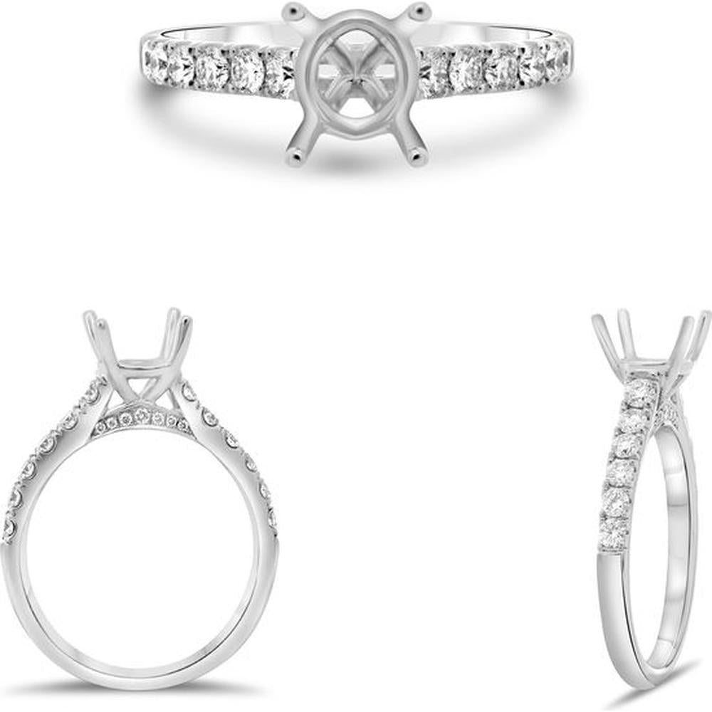 Roman & Jules - 14K White Gold Round Diamond Ring with Micropavé Setting - 0.74 Carat Total Diamond Weight