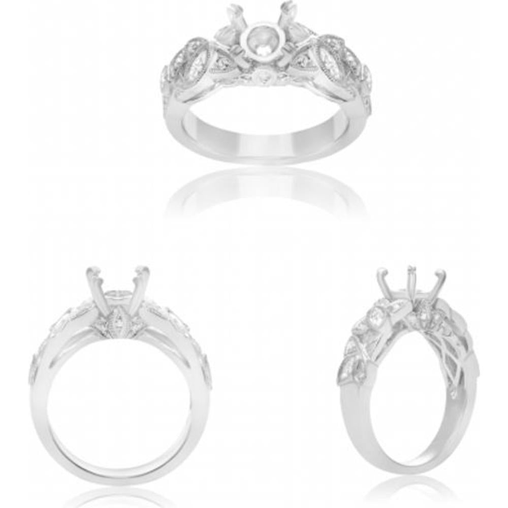 Roman & Jules - 14K White Gold Round Diamond Ring with Milgrain Detail - 0.10 Carat Total Diamond Weight
