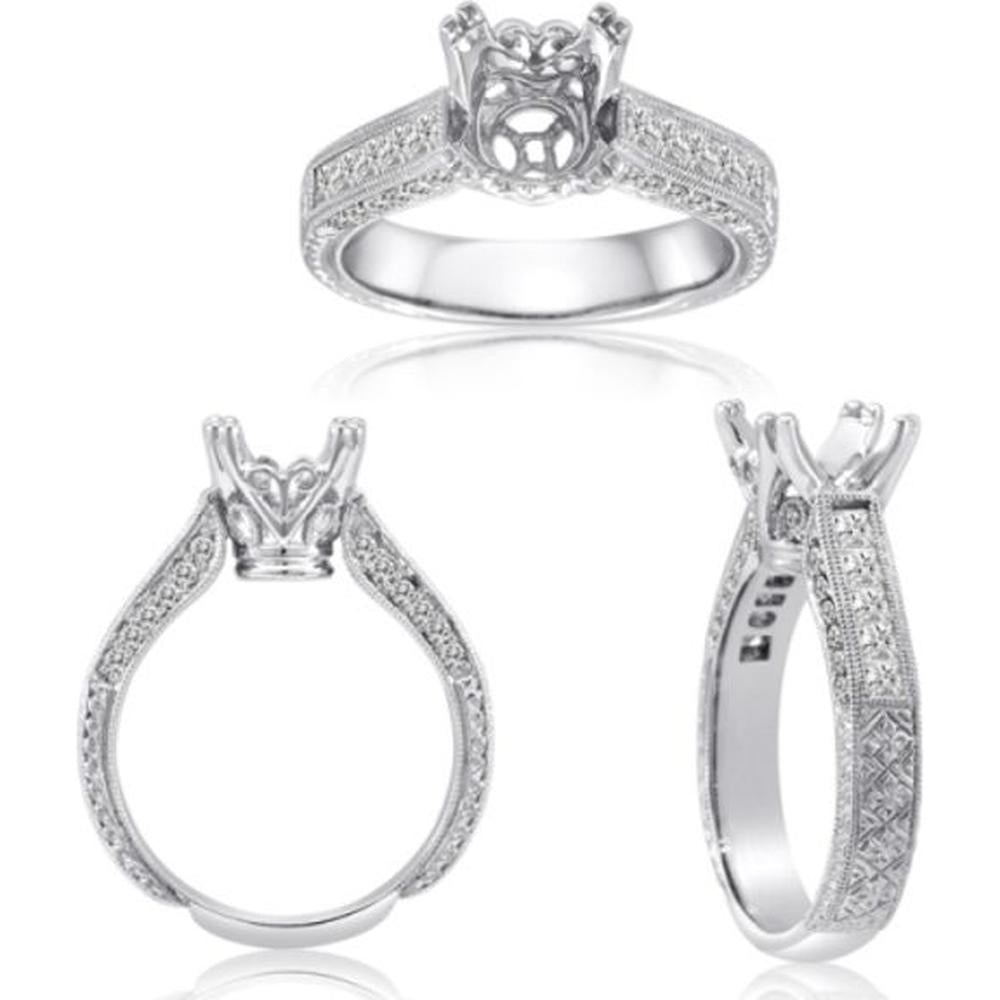 Roman & Jules - 14K White Gold Round Diamond Ring with Milgrain Detail - 0.18 Carat Total Diamond Weight