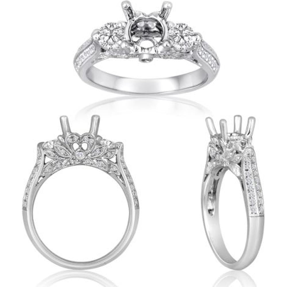 Roman & Jules - 14K White Gold Round Diamond Ring with Milgrain Detail - 0.66 Carat Total Diamond Weight