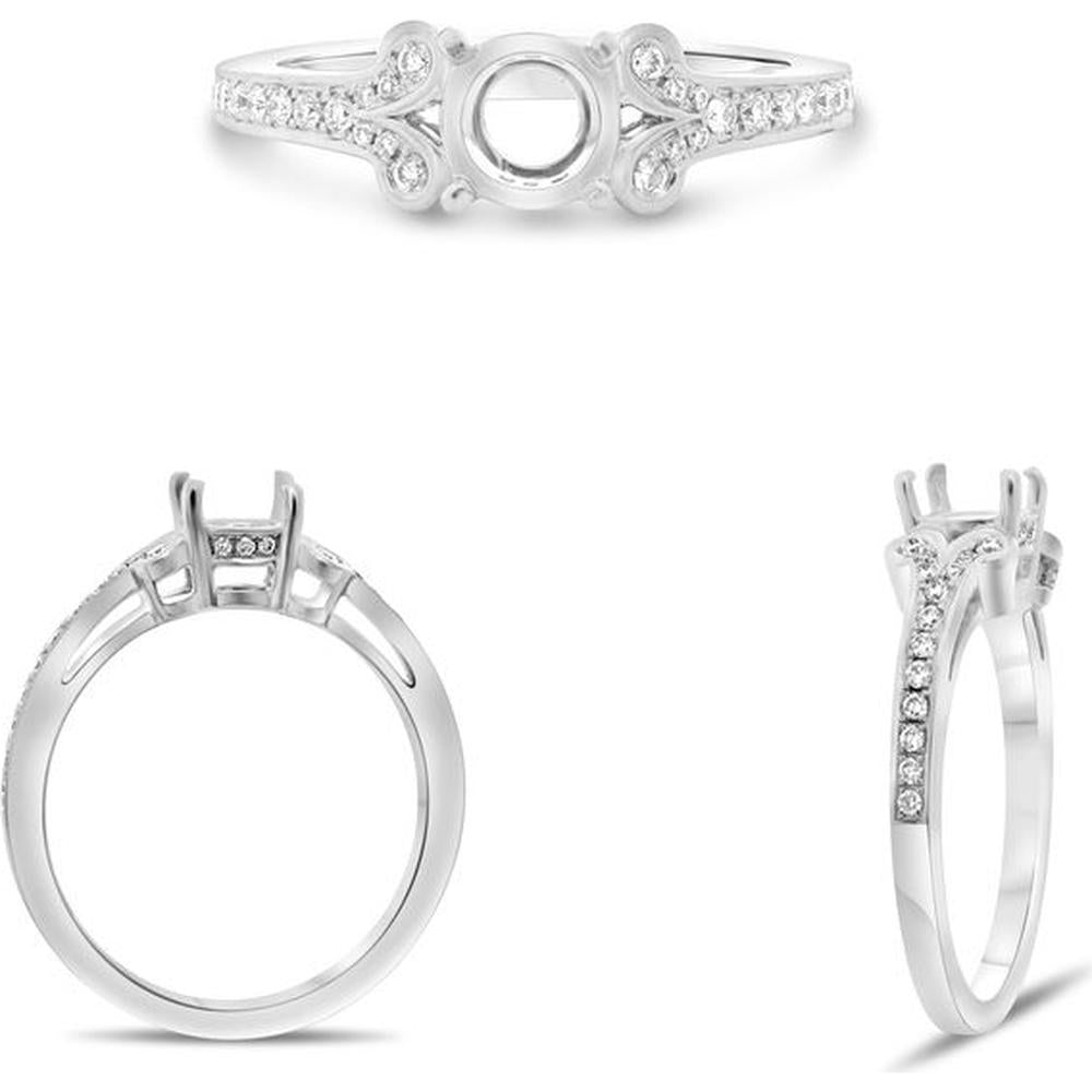 Roman & Jules - 14K White Gold Round Diamond Ring with Milgrain Detailing - 0.22 Carat Total Diamond Weight