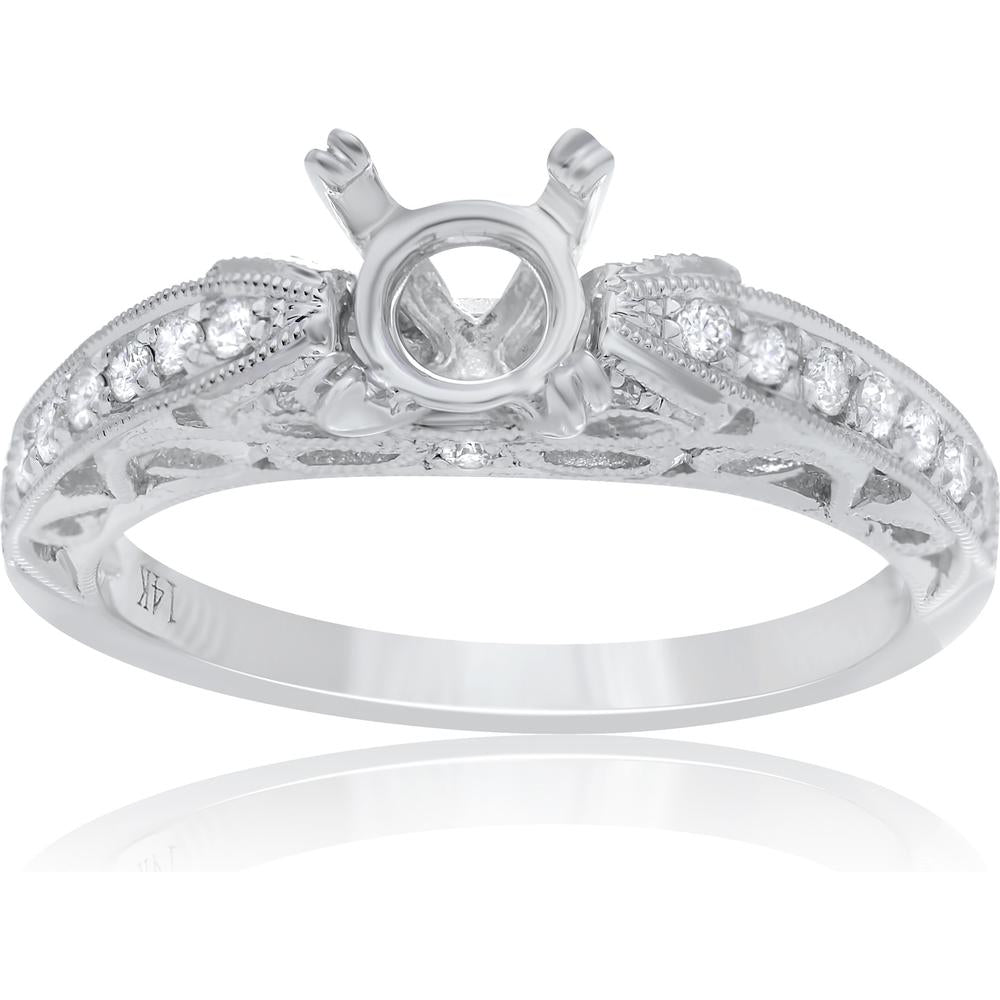 Roman & Jules - 14K White Gold Round Diamond Ring with Milgrain Detailing - 0.24 Carat Total Diamond Weight