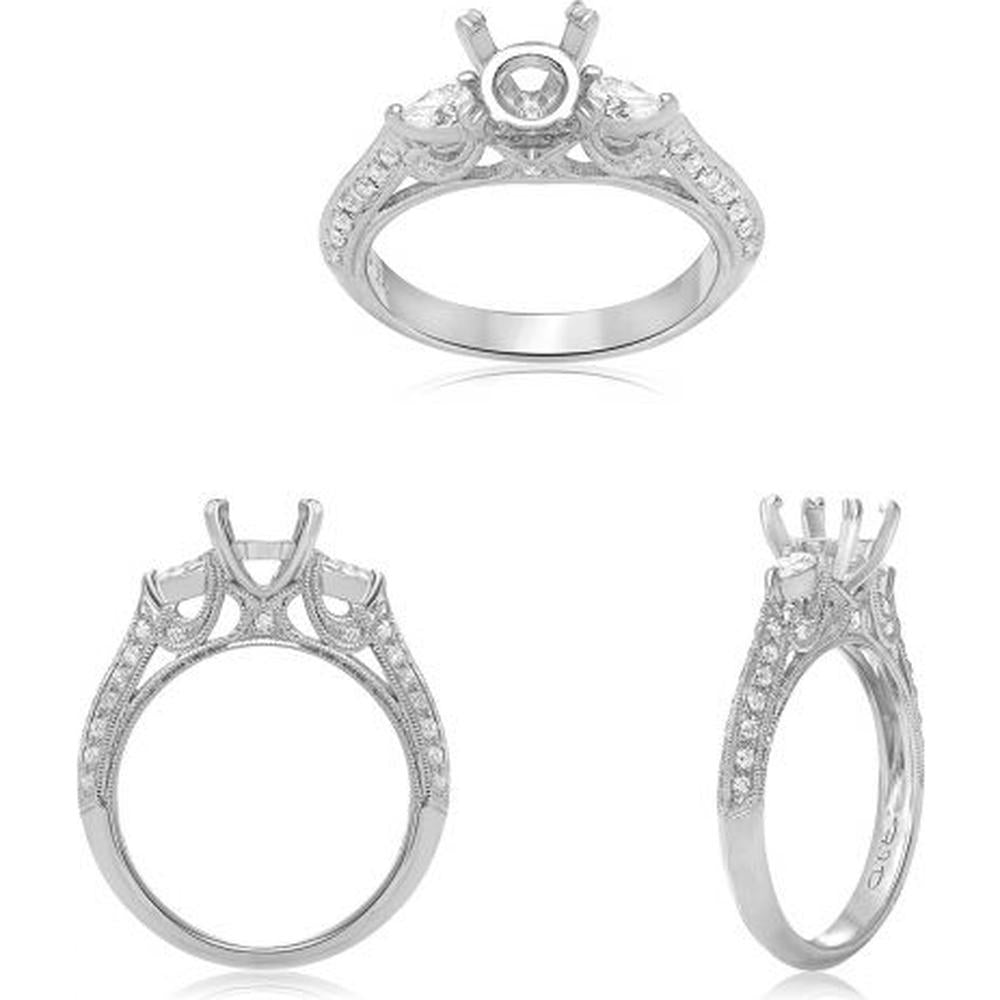 Roman & Jules - 14K White Gold Round Diamond Ring with Milgrain Detailing - 0.36 Carat Total Diamond Weight