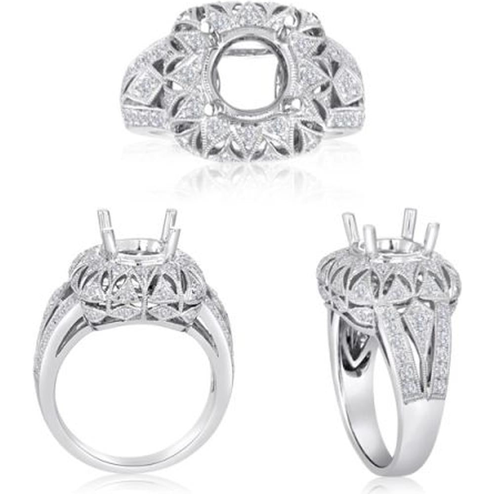 Roman & Jules - 14K White Gold Round Diamond Ring with Milgrain Detailing - 0.68 Carat Total Diamond Weight
