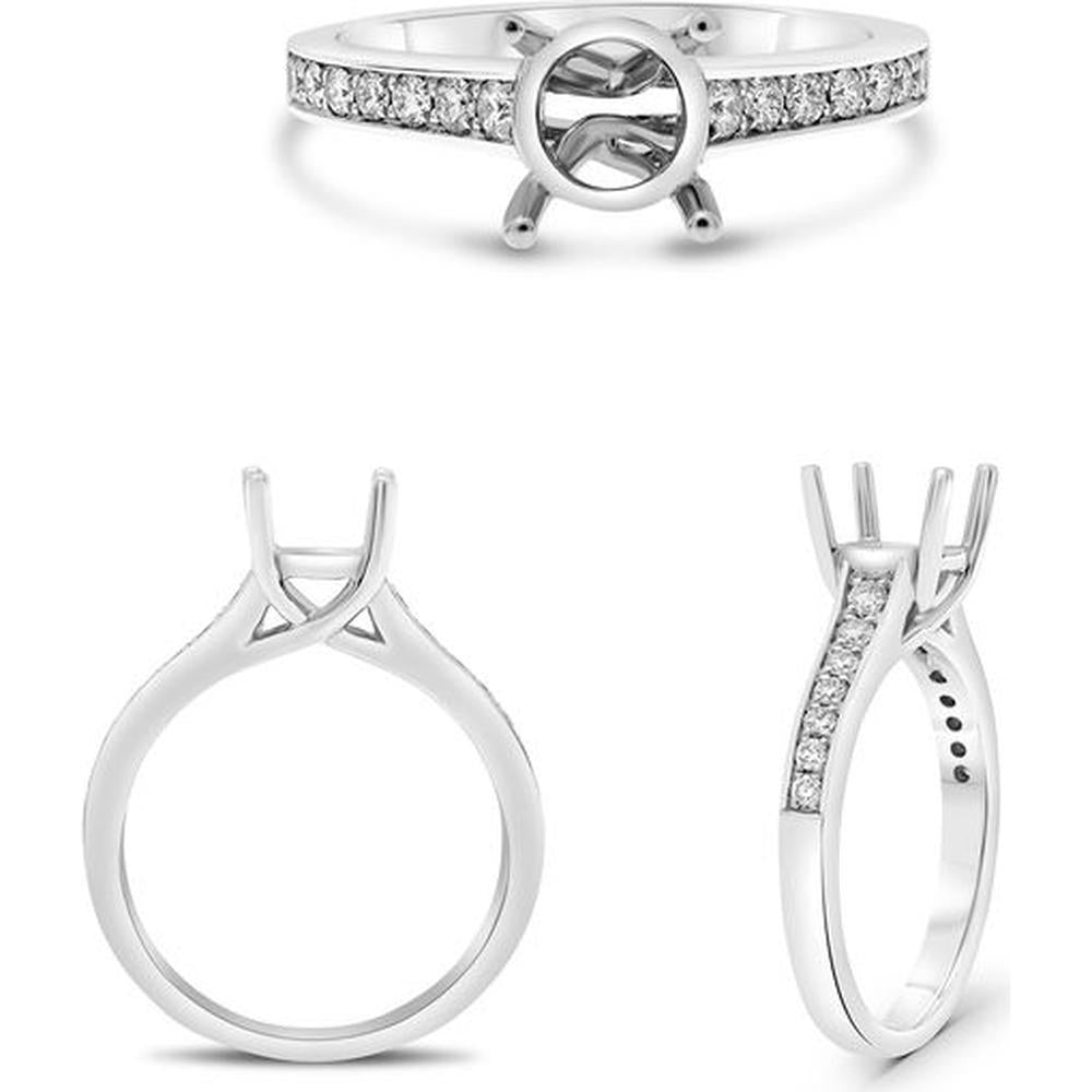 Roman & Jules - 14K White Gold Round Diamond Ring with Pave Channel Setting - 0.23 Carat Total Diamond Weight