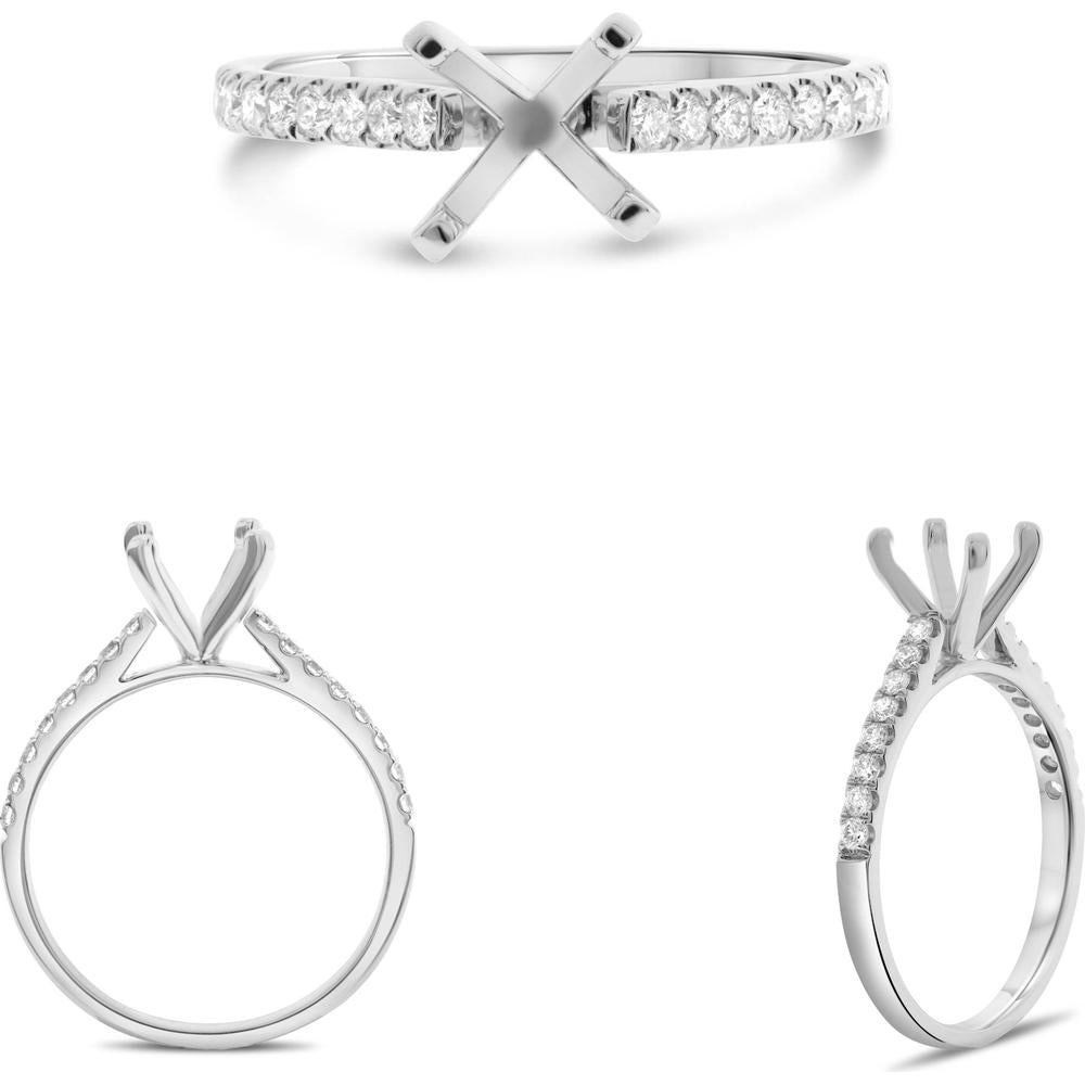 Roman & Jules - 14K White Gold Round Diamond Ring with Pave Set Diamonds - 0.25 Carat Total Diamond Weight