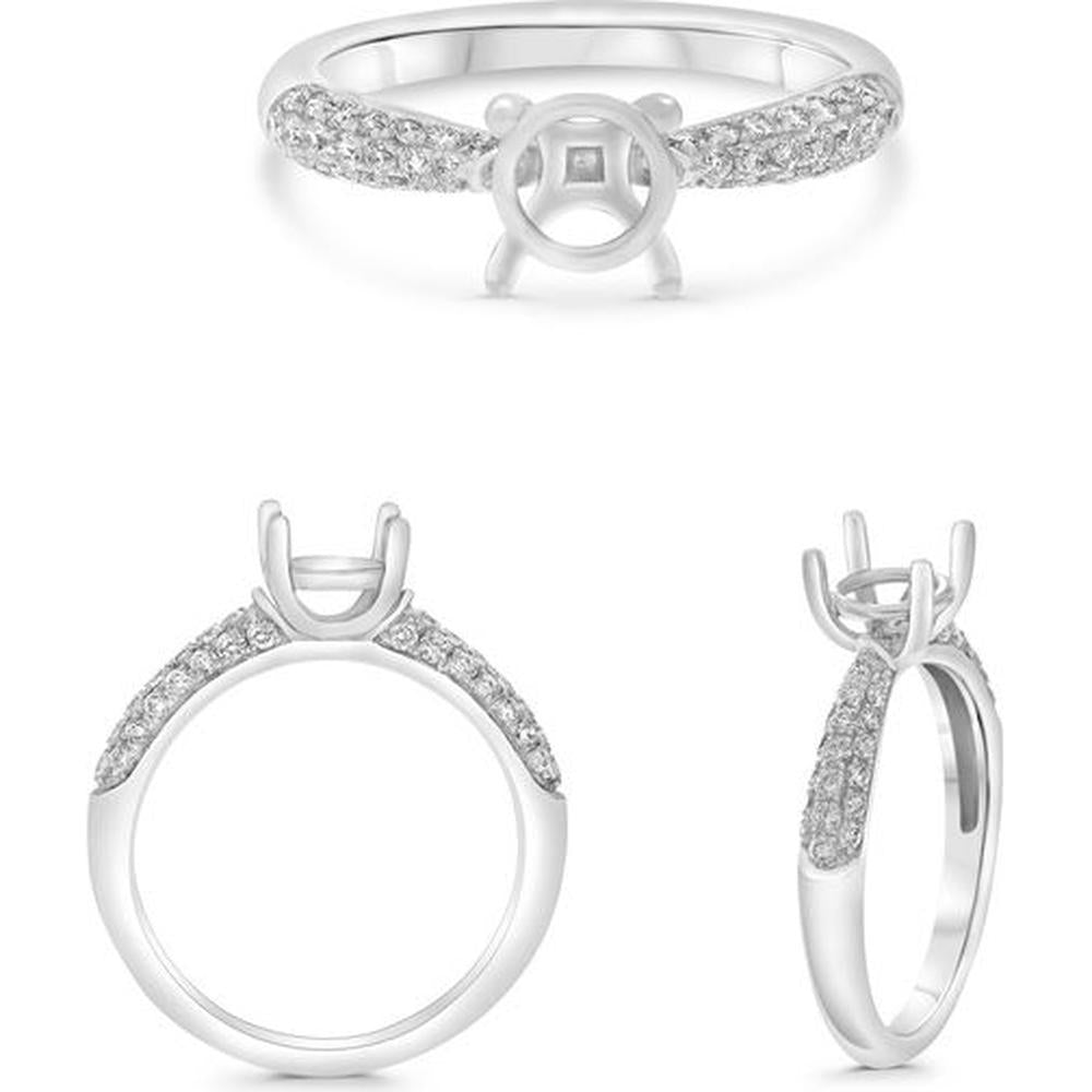 Roman & Jules - 14K White Gold Round Diamond Ring with Pave Setting - 0.38 Carat Total Diamond Weight
