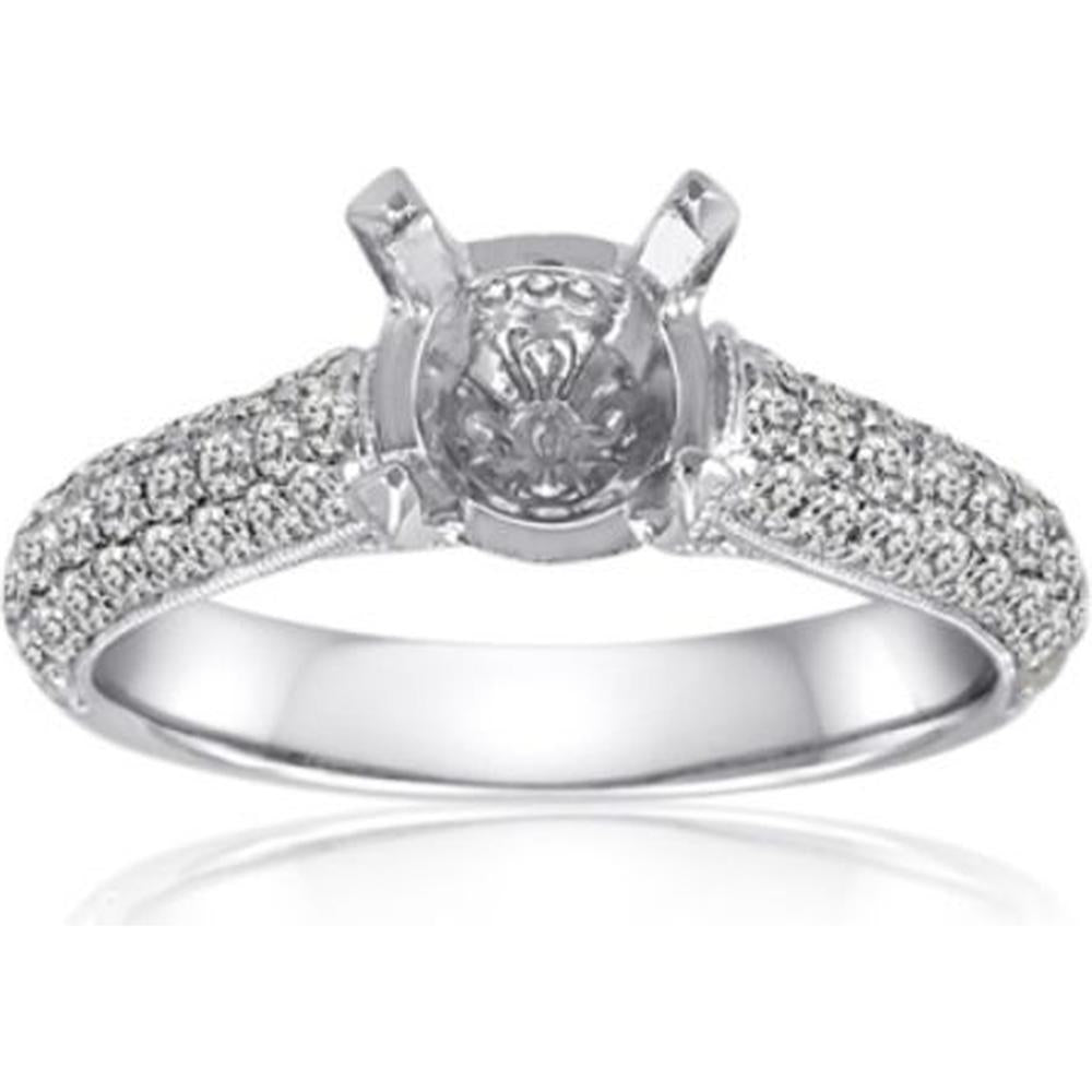 Roman & Jules - 14K White Gold Round Diamond Ring with Pave Setting - 0.83 Carat Total Diamond Weight