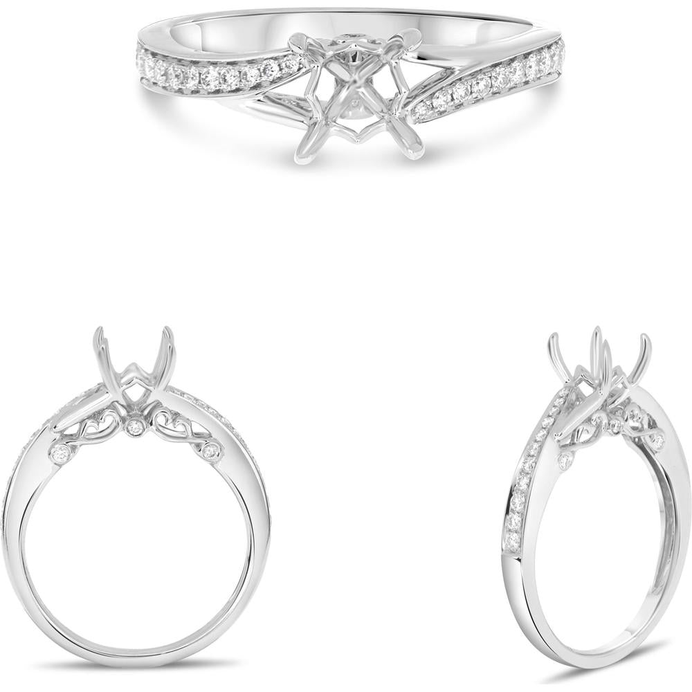 Roman & Jules - 14K White Gold Round Diamond Ring with Split Shank - 0.21 Carat Total Diamond Weight