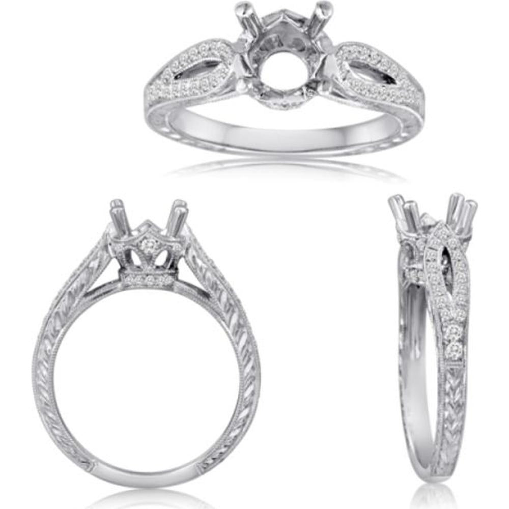 Roman & Jules - 14K White Gold Round Diamond Ring with Split Shank - 0.24 Carat Total Diamond Weight