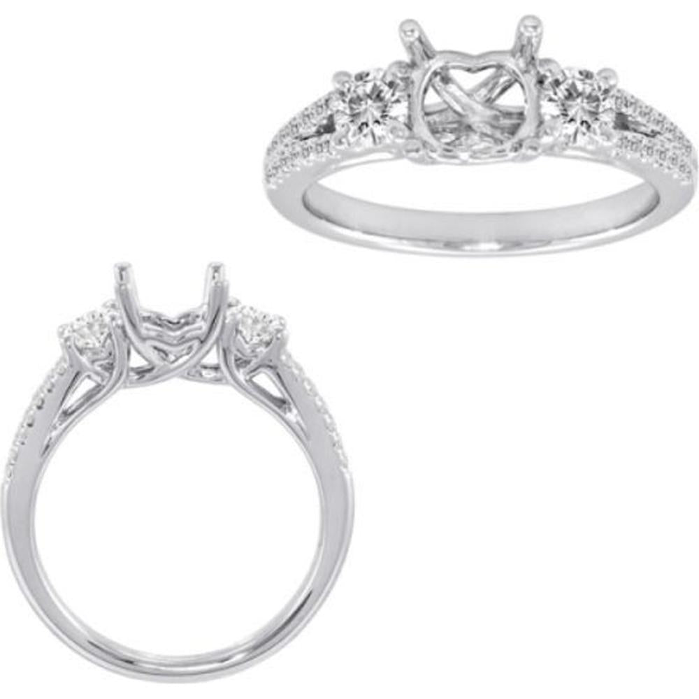 Roman & Jules - 14K White Gold Round Diamond Ring with Split Shank Design - 0.55 Carat Total Diamond Weight