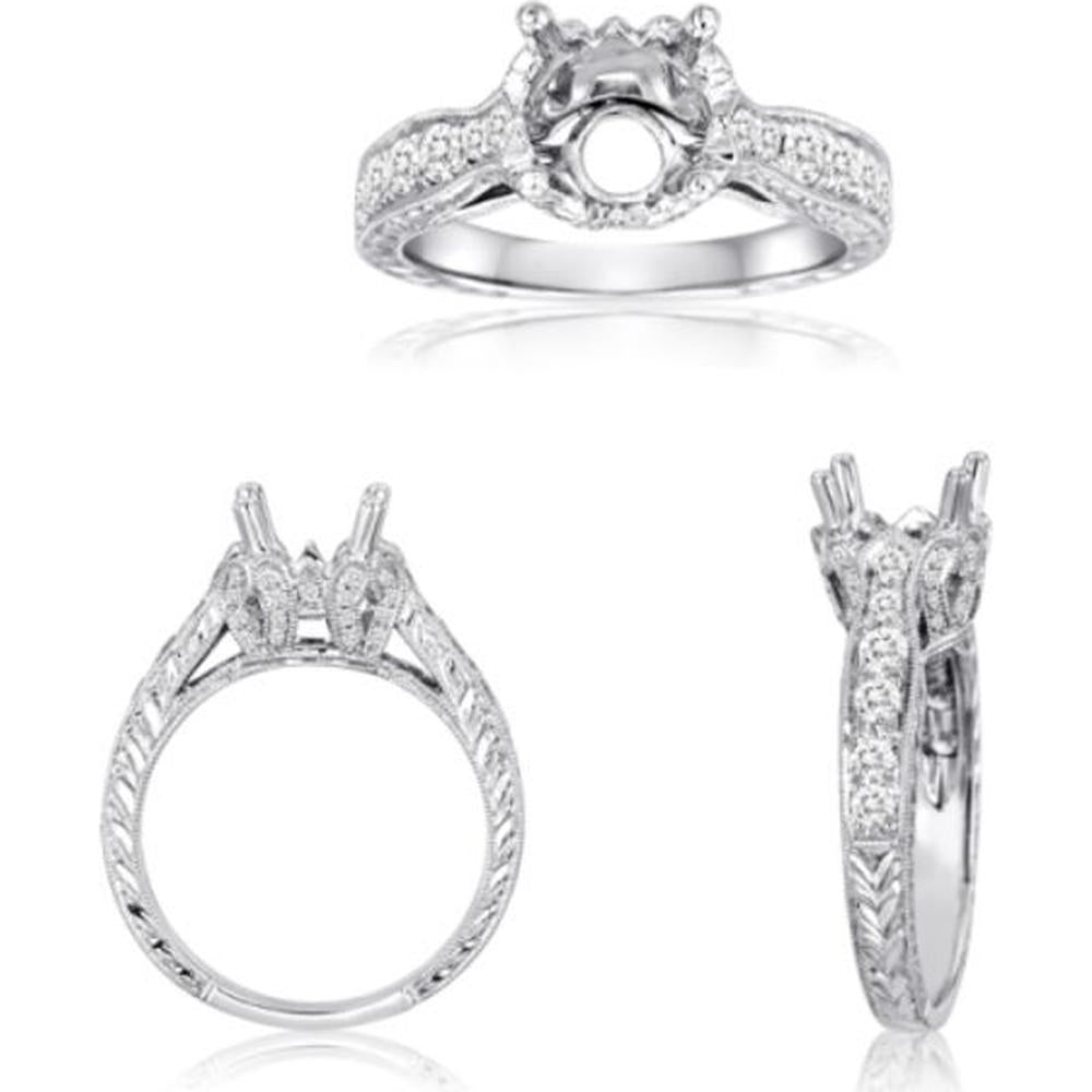 Roman & Jules - 14K White Gold Round Diamond Ring with Tapered Band - 0.52 Carat Total Diamond Weight