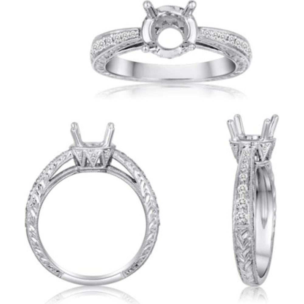 Roman & Jules - 14K White Gold Round Diamond Ring with Tapered Shank - 0.21 Carat Total Diamond Weight