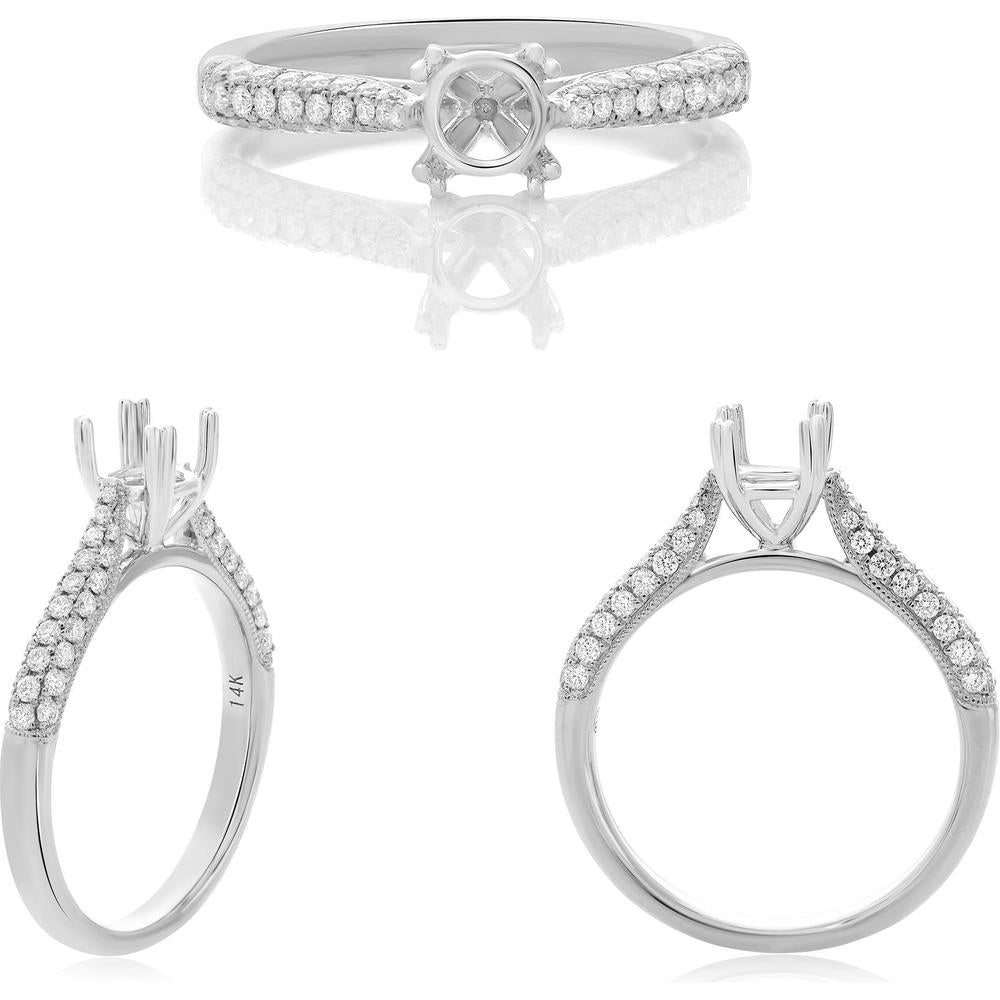 Roman & Jules - 14K White Gold Round Diamond Ring with Tapered Shank - 0.40 Carat Total Diamond Weight