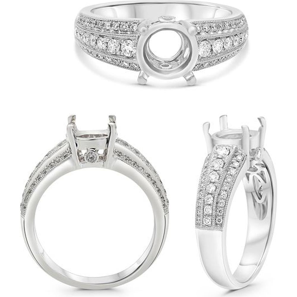 Roman & Jules - 14K White Gold Round Diamond Ring with Tapered Shank - 0.41 Carat Total Diamond Weight