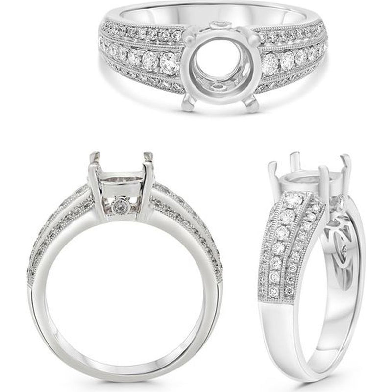 Roman & Jules - 14K White Gold Round Diamond Ring with Tapered Shank - 0.41 Carat Total Diamond Weight