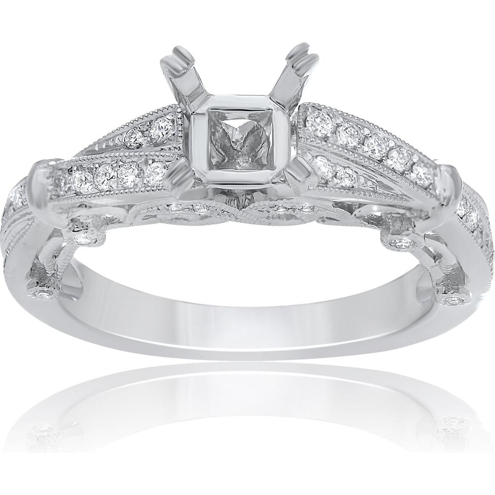 Roman & Jules - 14K White Gold Round Diamond Ring with Twist Shank - 0.27 Carat Total Diamond Weight
