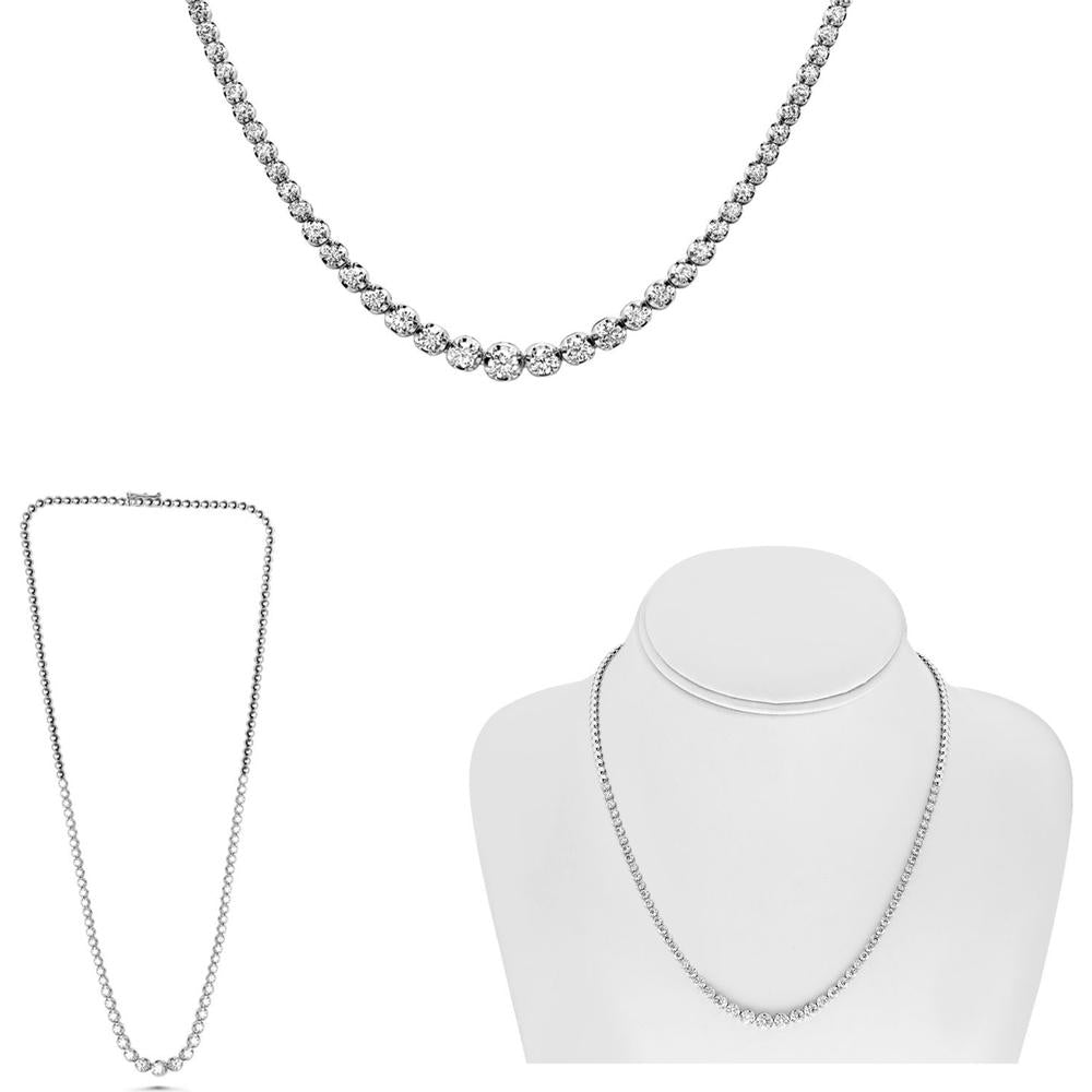 Roman & Jules - 14K White Gold Round Diamond Riviera Necklace with Illusion Setting - 4.00 Carat Total Diamond Weight