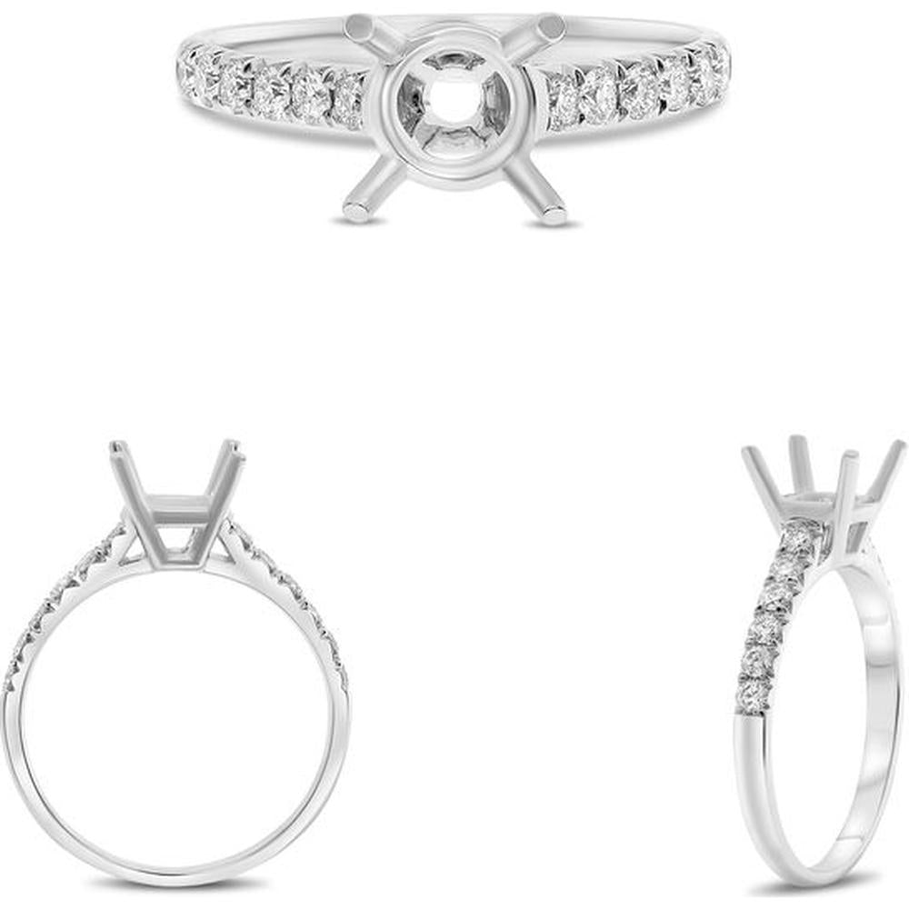 Roman & Jules - 14K White Gold Round Diamond Solitaire Ring with French Pave Setting - 0.32 Carat Total Diamond Weight