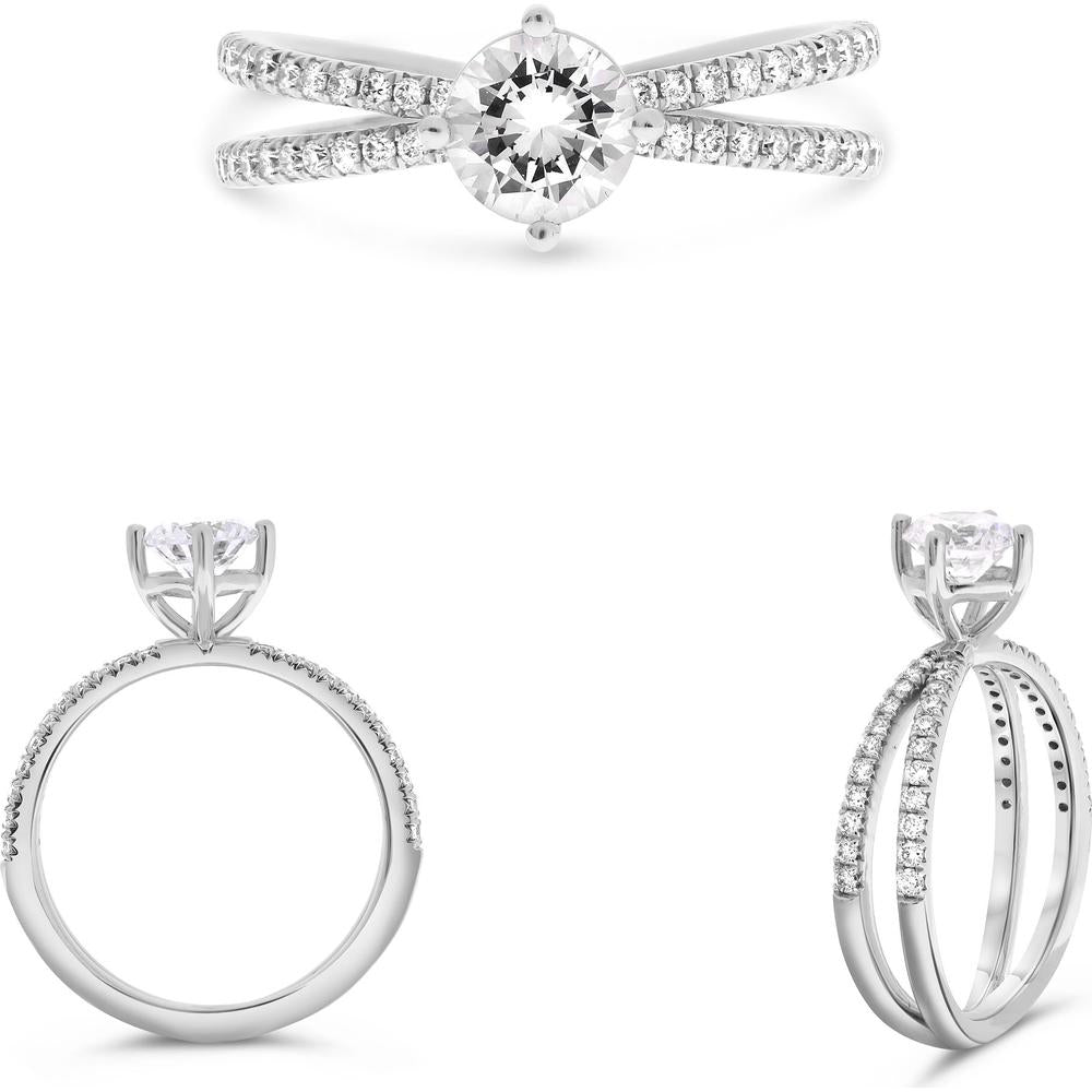 Roman & Jules - 14K White Gold Round Diamond Split Shank Ring with Milgrain Details - 0.31 Carat Total Diamond Weight