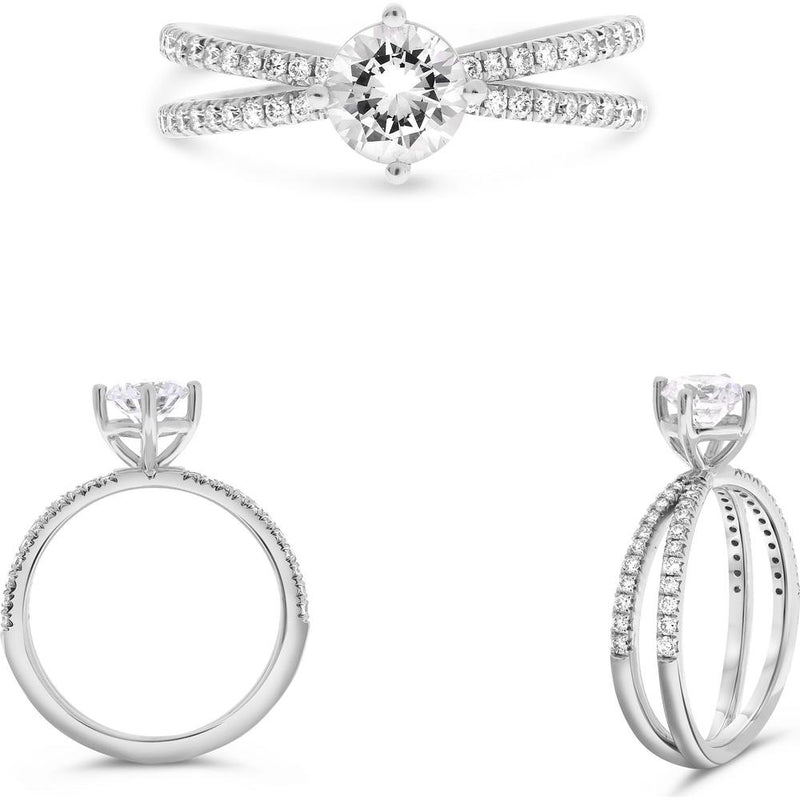 Roman & Jules - 14K White Gold Round Diamond Split Shank Ring with Milgrain Details - 0.31 Carat Total Diamond Weight