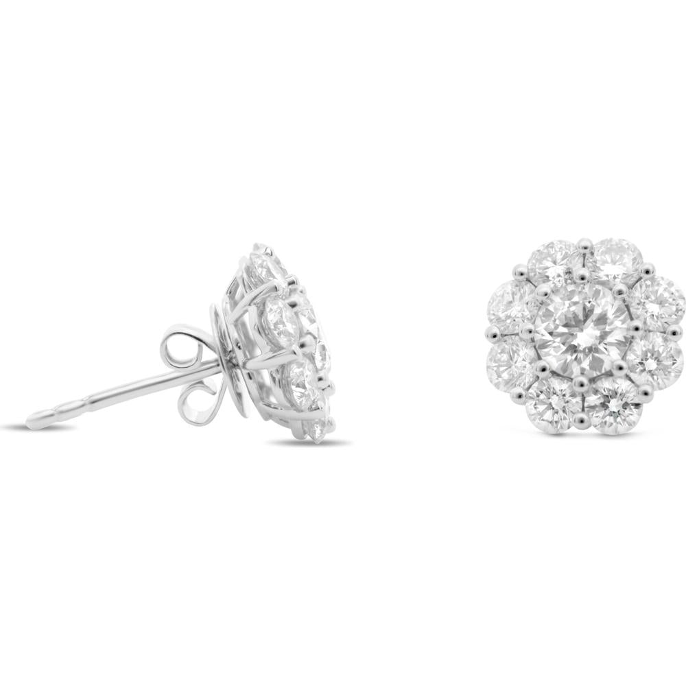 Roman & Jules - 14K White Gold Round Diamond Stud Earrings with Diamond Cluster - 0.40 Carat Total Diamond Weight