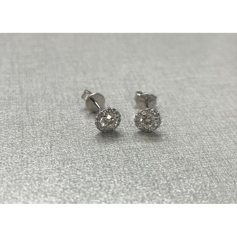 Roman & Jules - 14K White Gold Round Diamond Stud Earrings with Halo - 0.50 Carat Total Diamond Weight