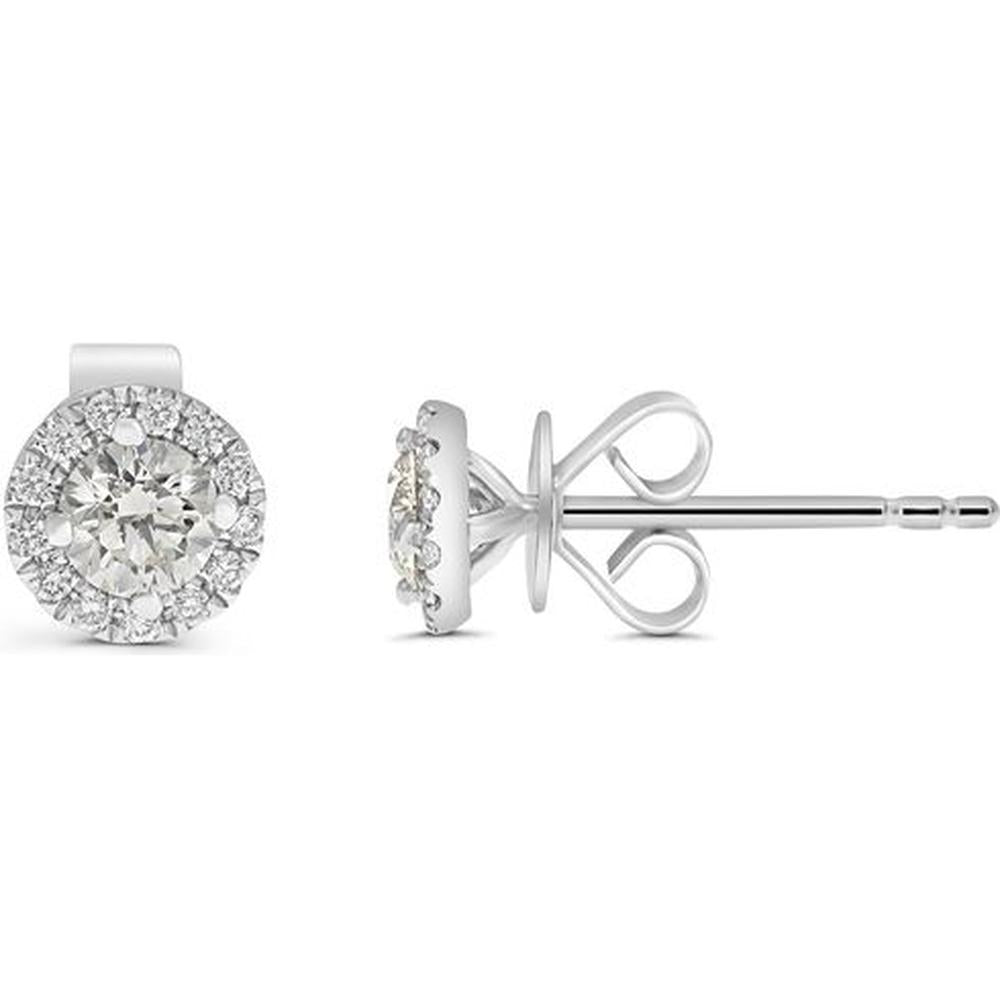 Roman & Jules - 14K White Gold Round Diamond Stud Earrings with Pavé Halo - 1.00 Carat Total Diamond Weight
