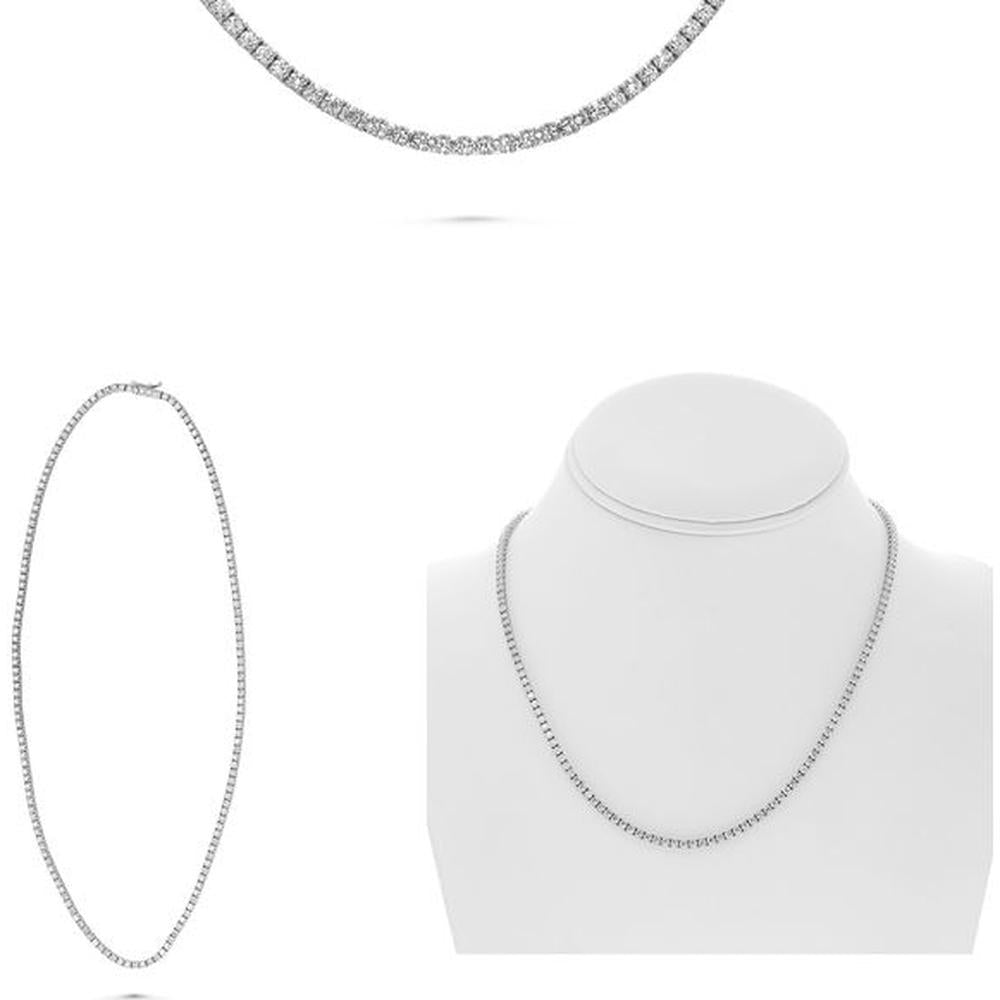 Roman & Jules - 14K White Gold Round Diamond Tennis Necklace - 8.00 Carat Total Diamond Weight