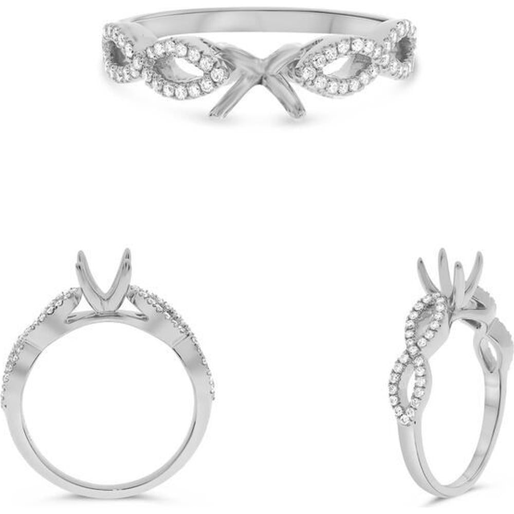Roman & Jules - 14K White Gold Round Diamond Twist Band Ring with Halo - 0.25 Carat Total Diamond Weight