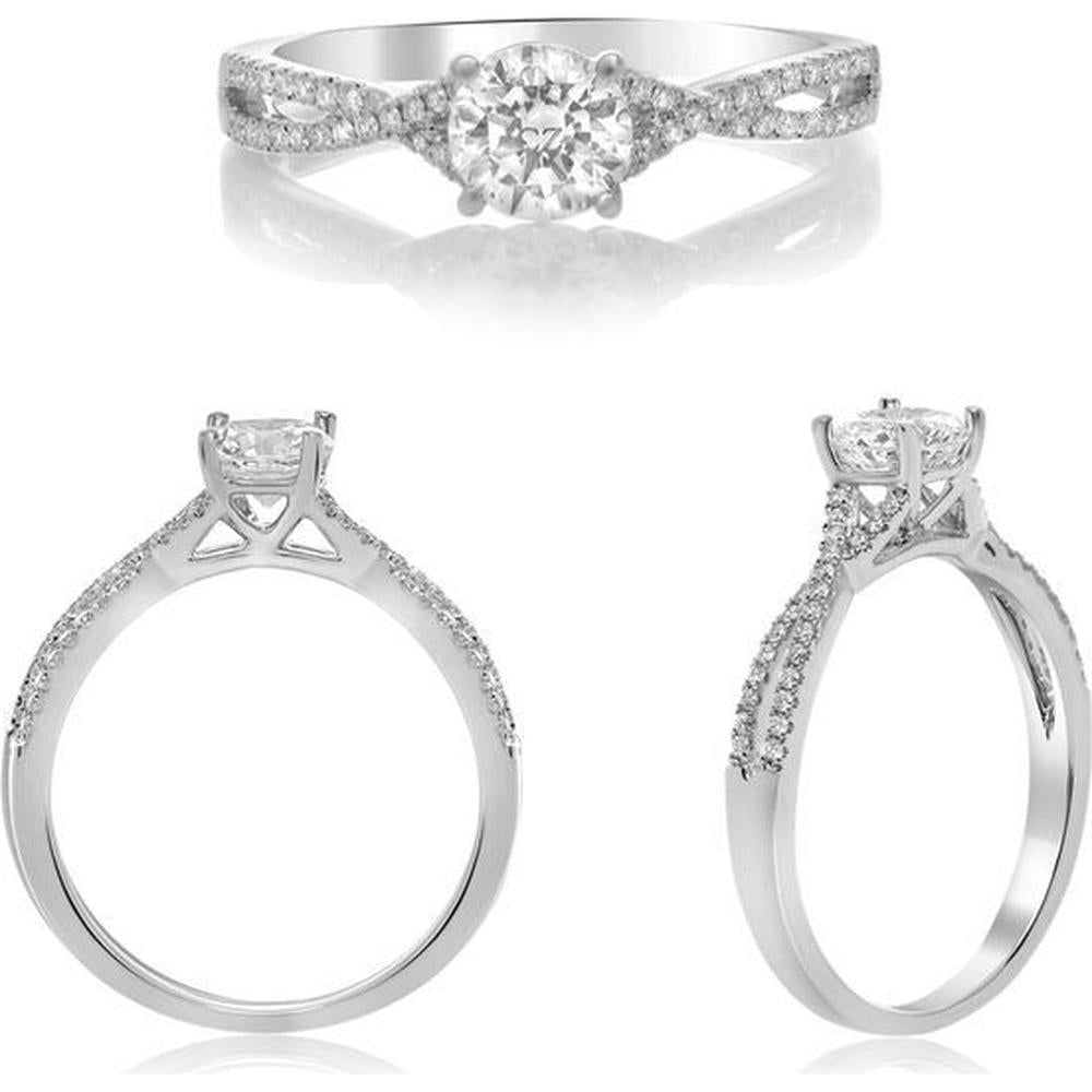 Roman & Jules - 14K White Gold Round Diamond Twist Ring - 0.14 Carat Total Diamond Weight