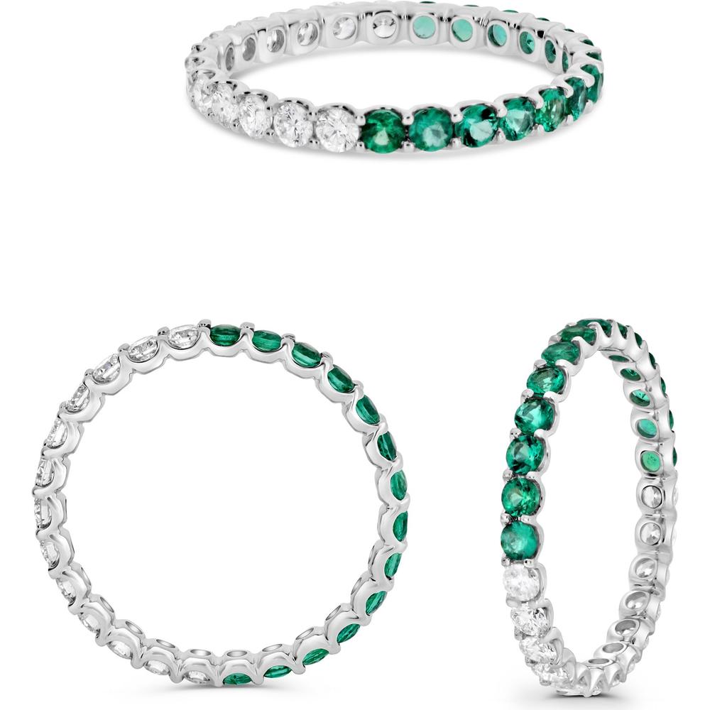 Roman & Jules - 14K White Gold Round Emerald and Diamond Eternity Band Ring - 0.93 Carat Total Gem Weight