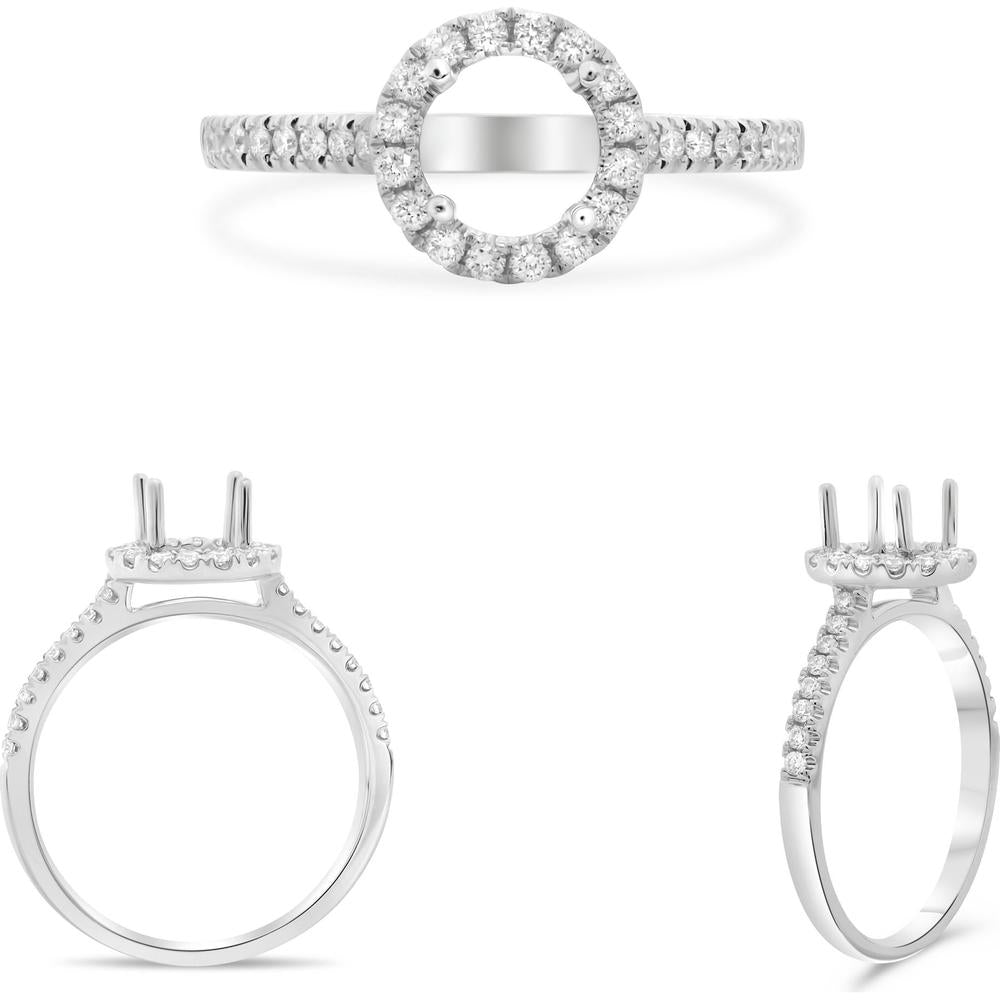 Roman & Jules - 14K White Gold Round Fishtail Pave Halo Engagement Ring Setting with 0.31 Carat Total Accent Diamonds