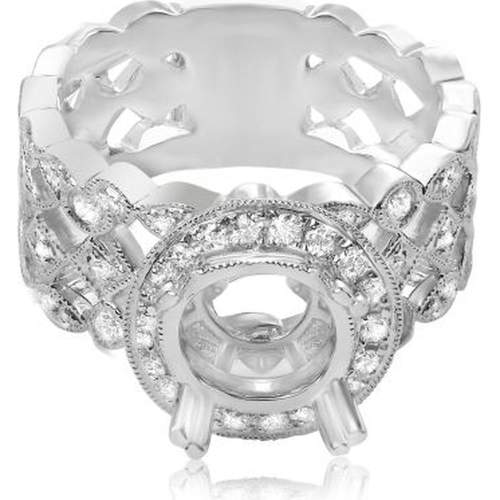 Roman & Jules - 14K White Gold Round Geometric Shank Engagement Setting with 0.60 Carat Total Diamond Weight