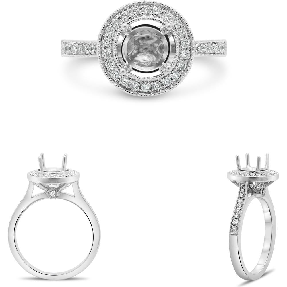 Roman & Jules - 14K White Gold Round Halo Engagement Ring with Round Diamonds - 0.41 Carat Total Diamond Weight.