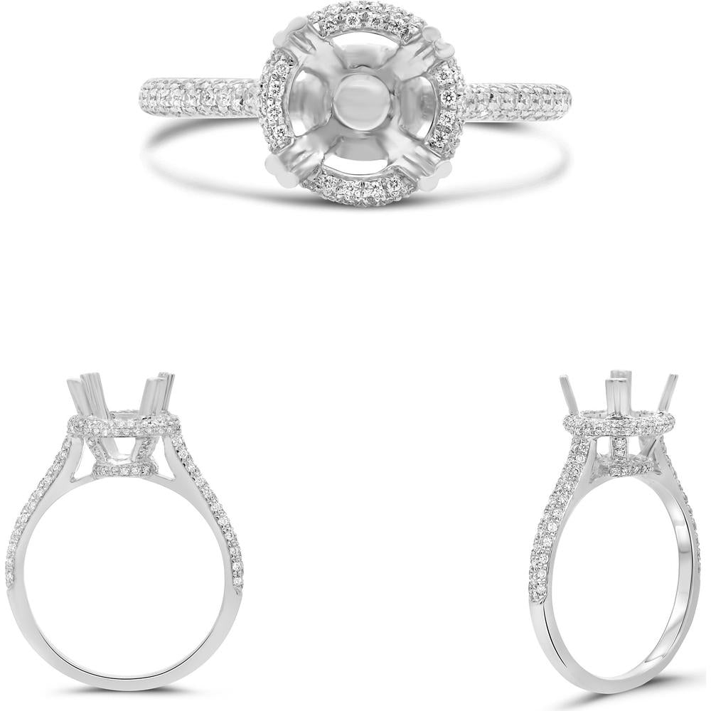 Roman & Jules - 14K White Gold Round Pave Halo Engagement Setting with 0.31 Carat Total Diamond Weight
