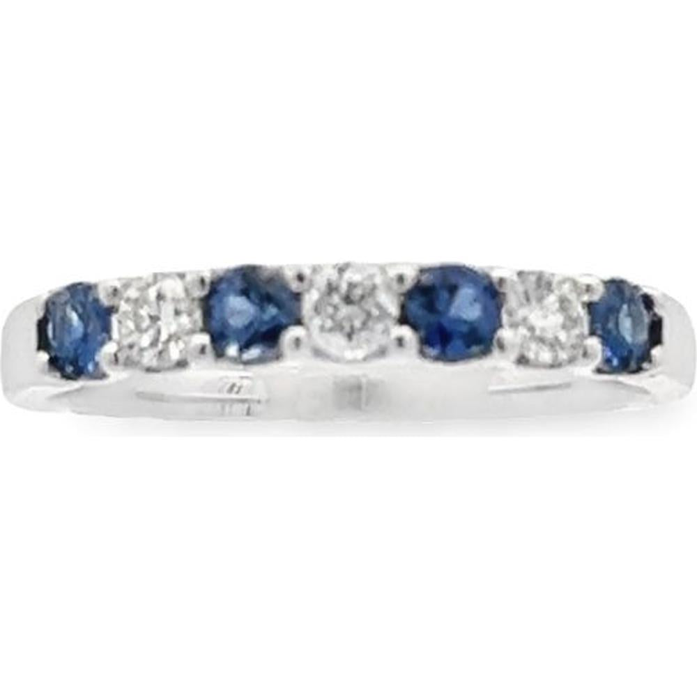 Roman & Jules - 14K White Gold Round Sapphire and Diamond Ring - 0.21 Carat Round Diamonds, 0.36 Carat Sapphire