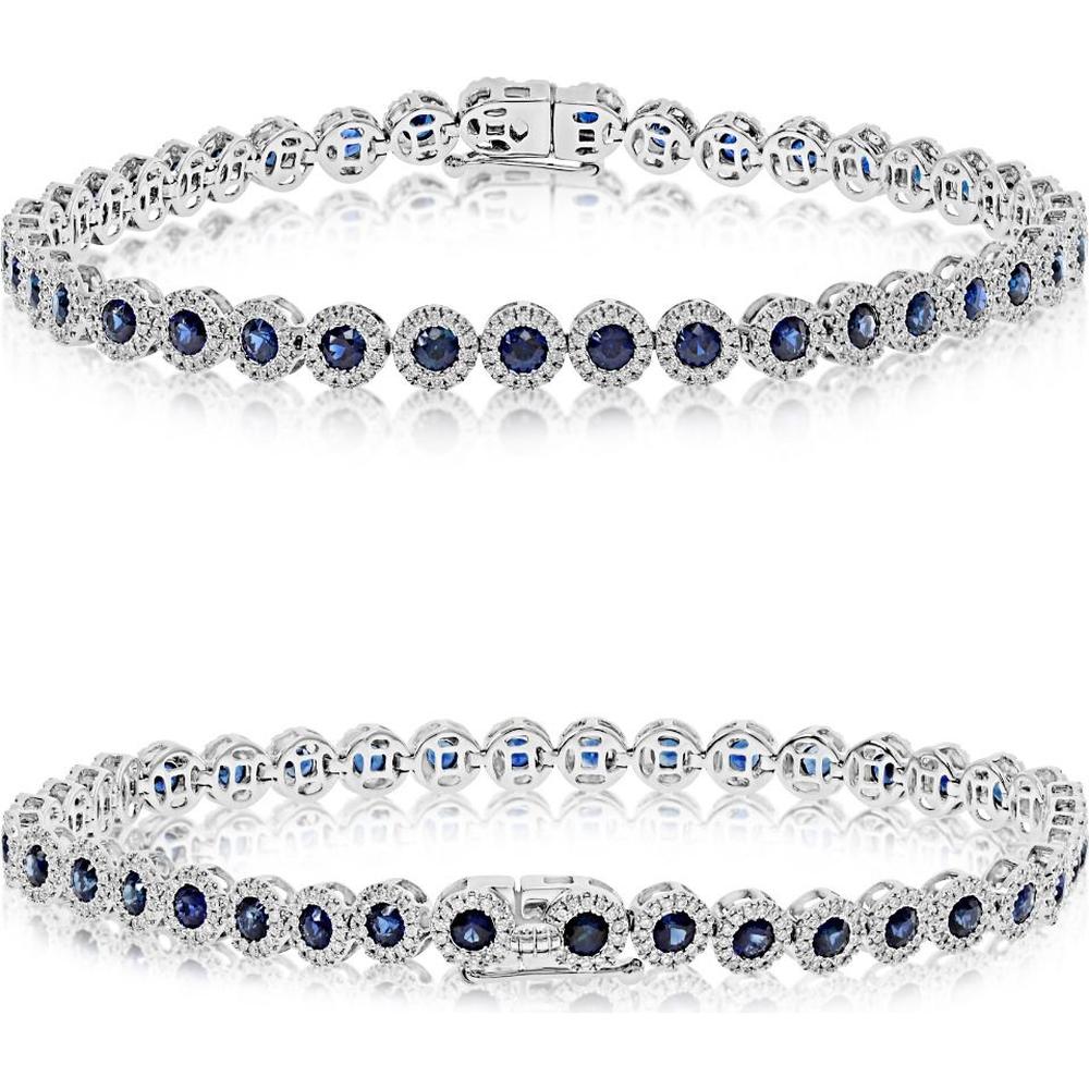 Roman & Jules - 14K White Gold Round Sapphire and Diamond Tennis Bracelet - 3.78 Carat Total Sapphire and Diamond Weight