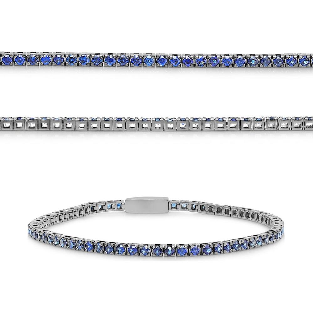 Roman & Jules - 14K White Gold Round Sapphire Bracelet with Prong-Set Sapphires - 3.00 Carat Total Sapphire Weight