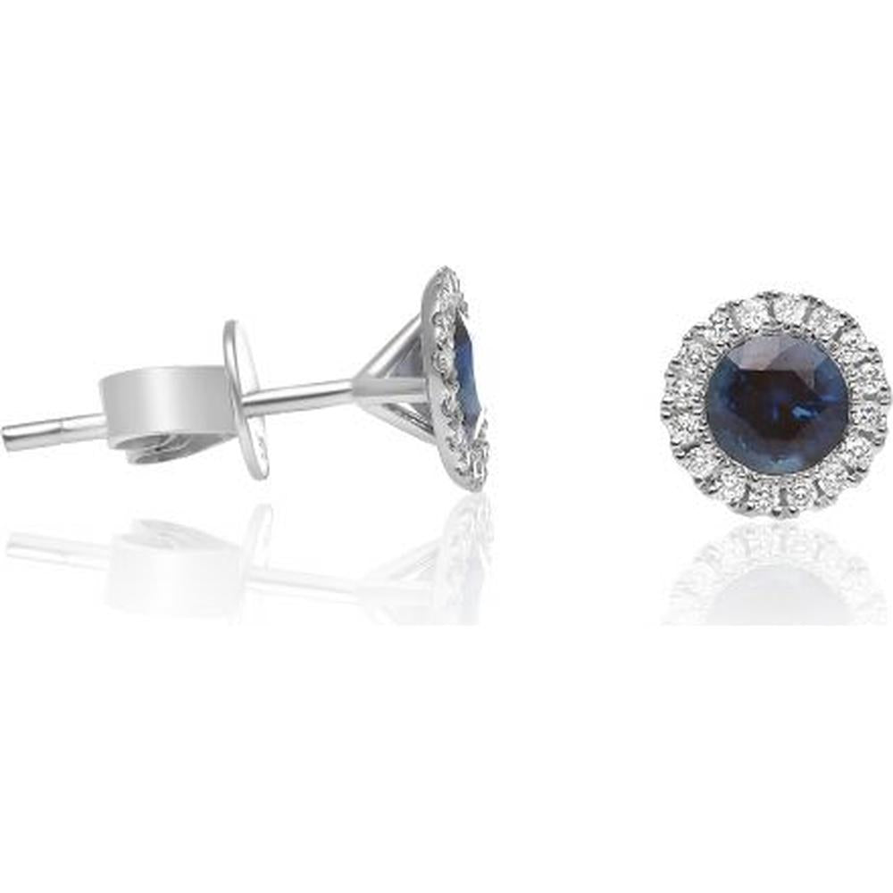 Roman & Jules - 14K White Gold Round Sapphire Halo Earrings with Round Diamonds - 1.10 Carat Total Sapphire Weight, 0.24 Carat Total Diamond Weight