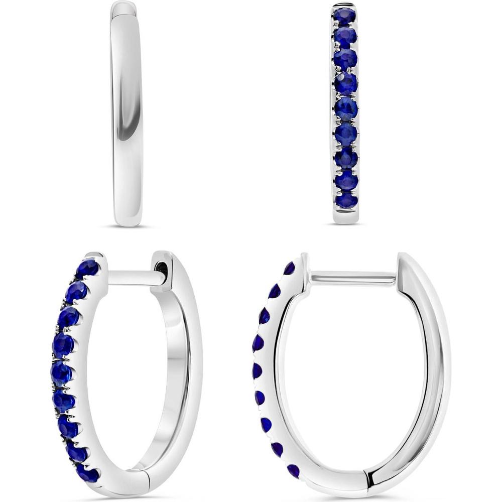 Roman & Jules - 14K White Gold Round Sapphire Hoop Earrings - 0.32 Carat Total Sapphire Weight