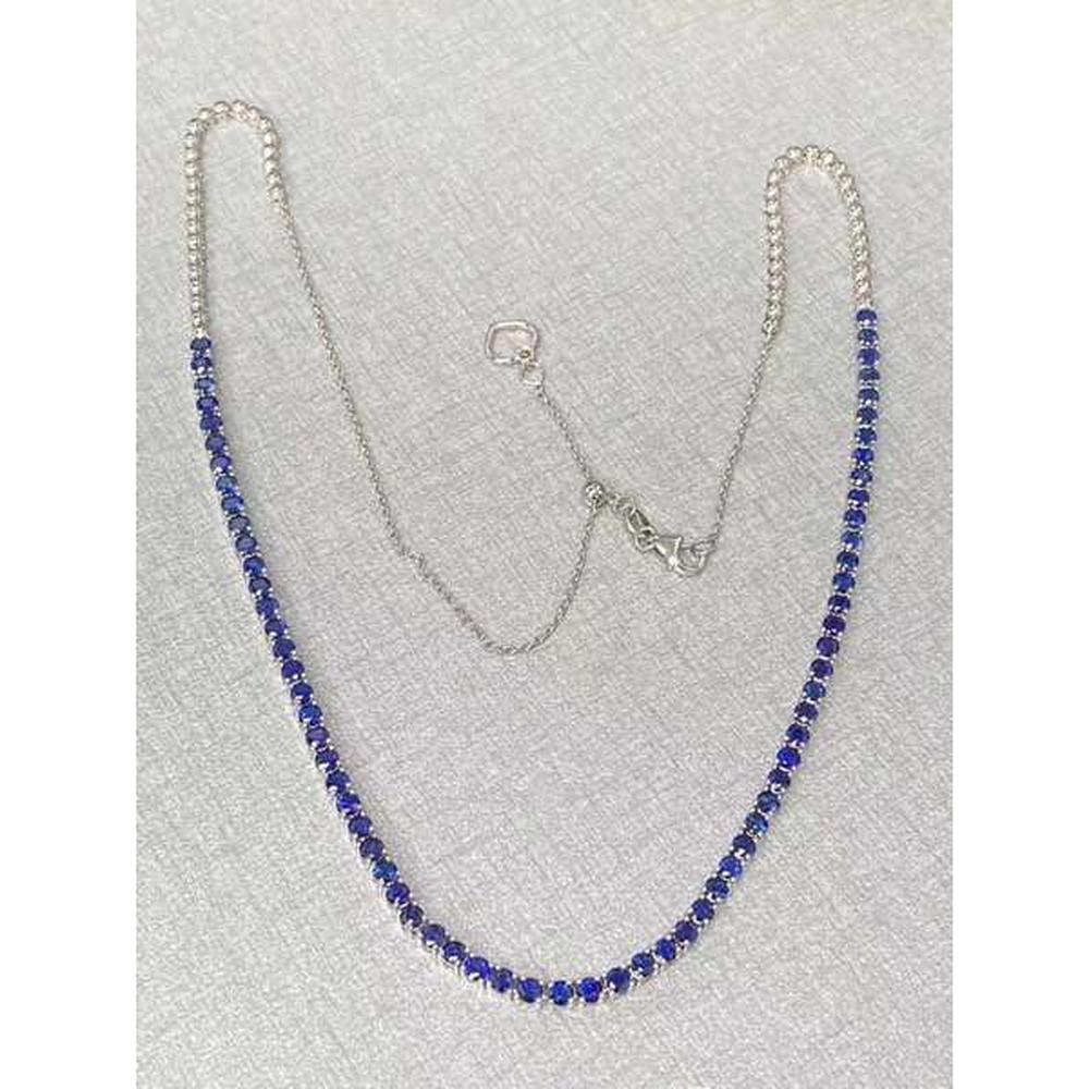 Roman & Jules - 14K White Gold Round Sapphire Necklace - 5.25 Carat Total Sapphire Weight